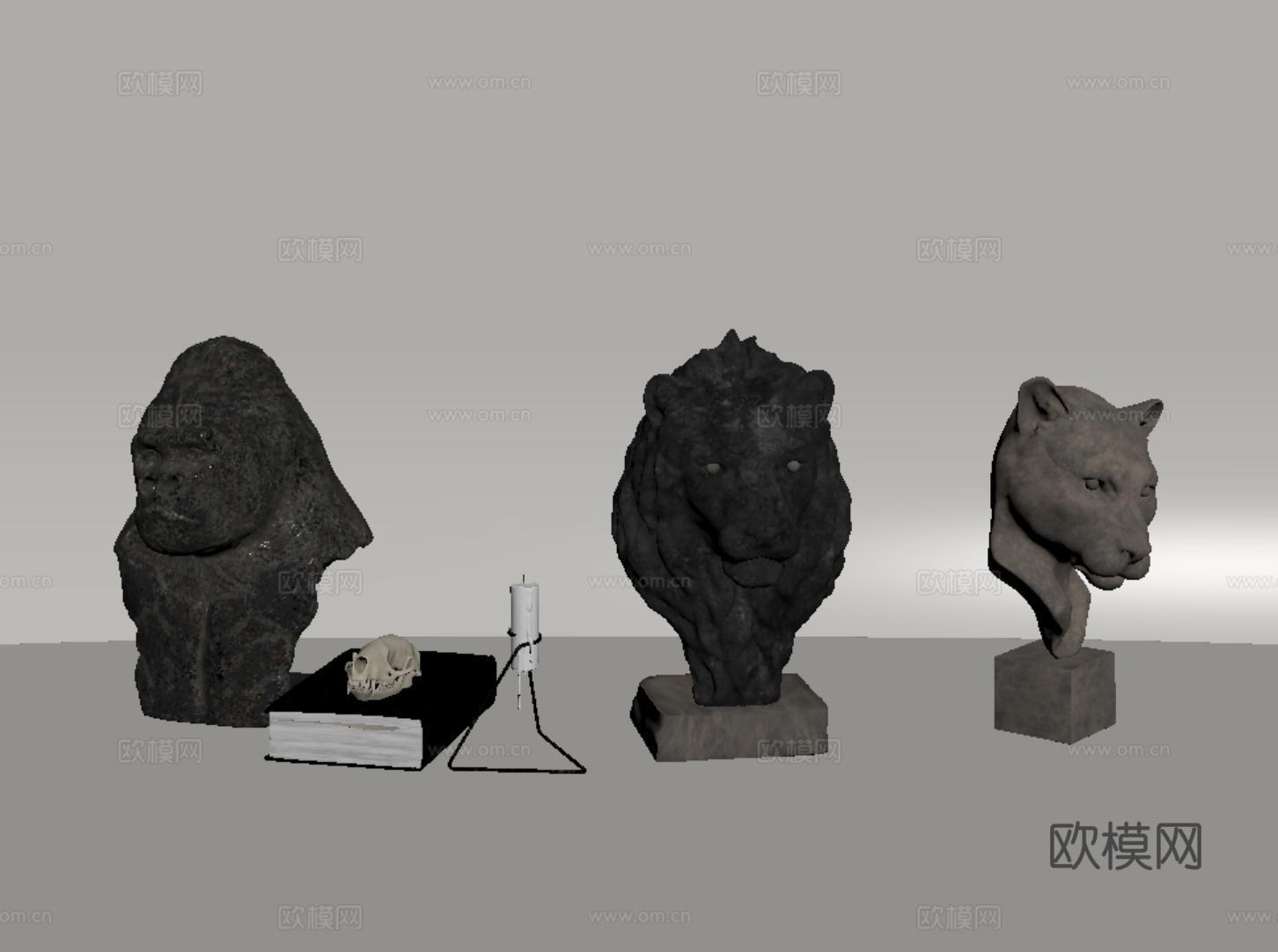 现代雕塑 饰品摆件 狮子 星星su模型