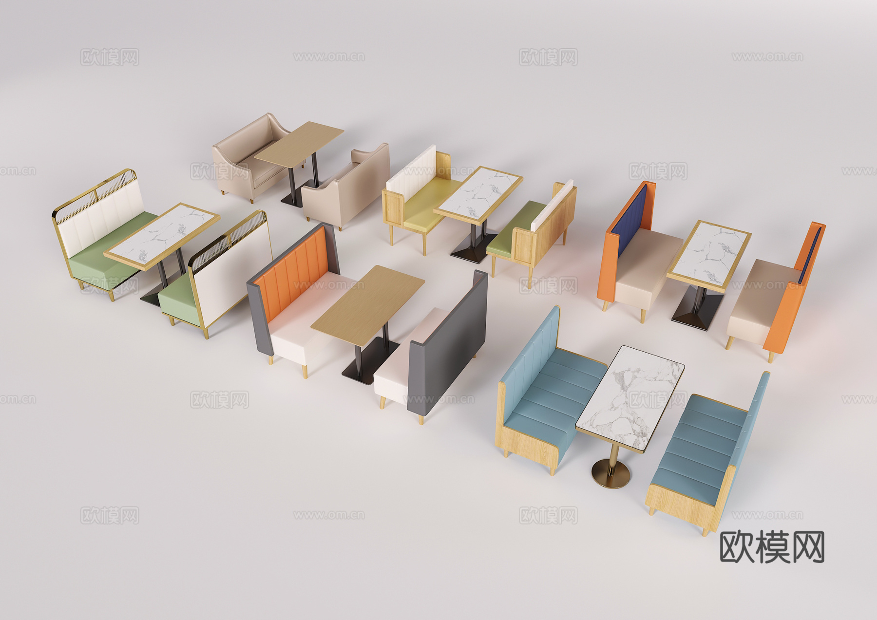 餐饮卡座 卡座沙发 沙发卡座 休闲沙发 双人卡座 餐桌椅组合3d模型