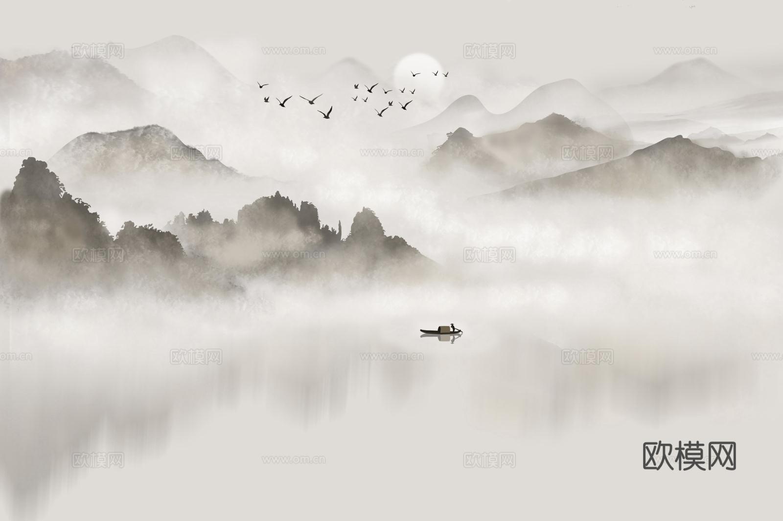 新中式山水壁纸壁画  中式山水壁纸壁画