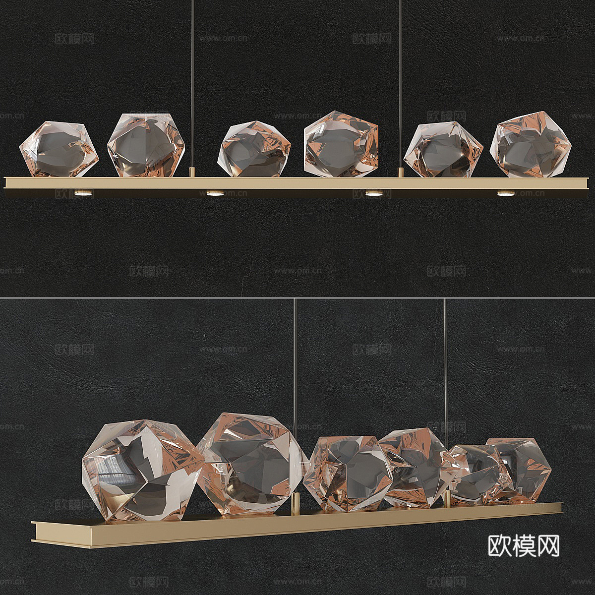 水晶球吊灯 创意水晶餐桌灯 长条吊灯3d模型