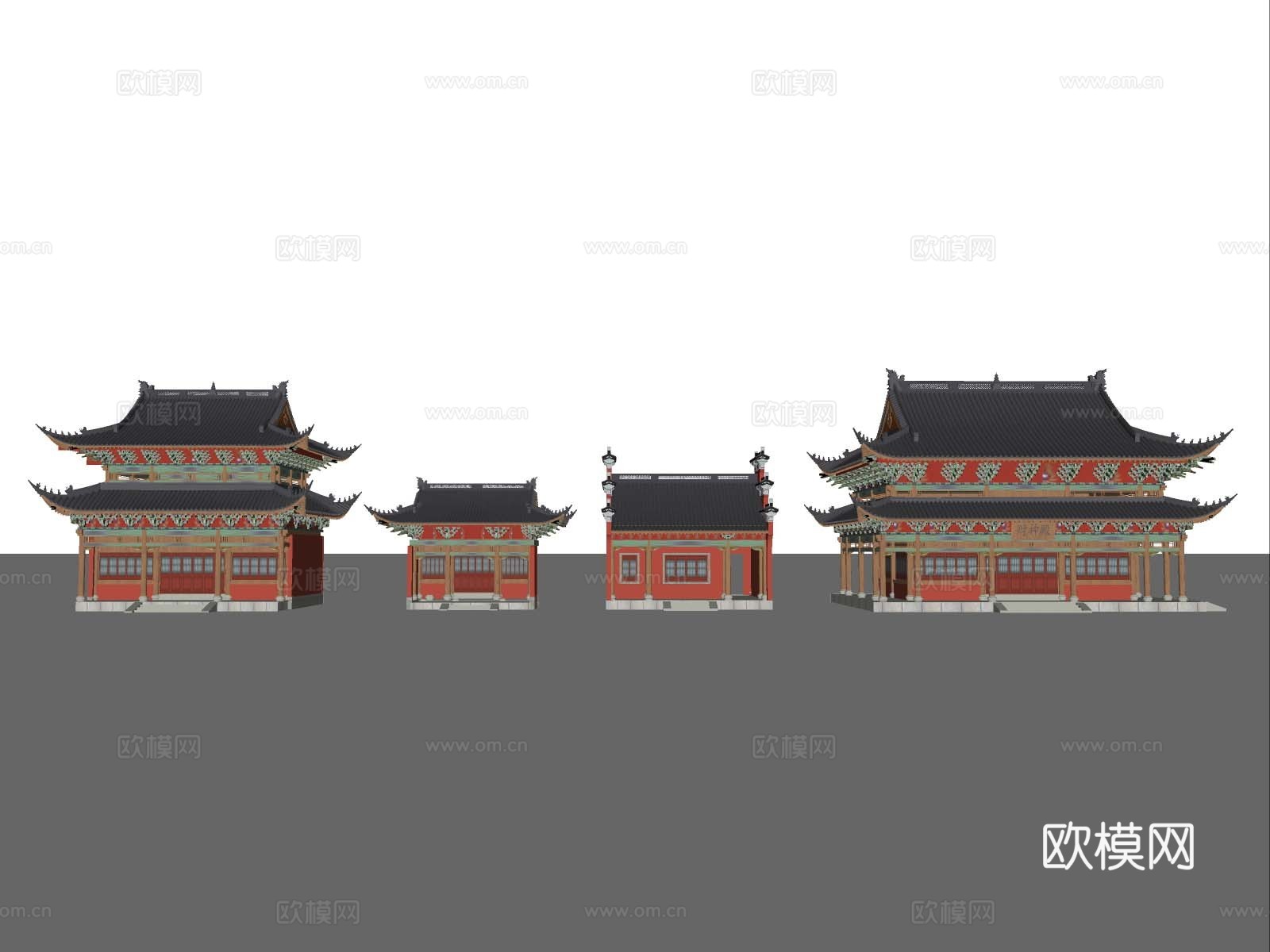 中式古建 彩绘古建 明清彩绘 寺庙大殿su模型