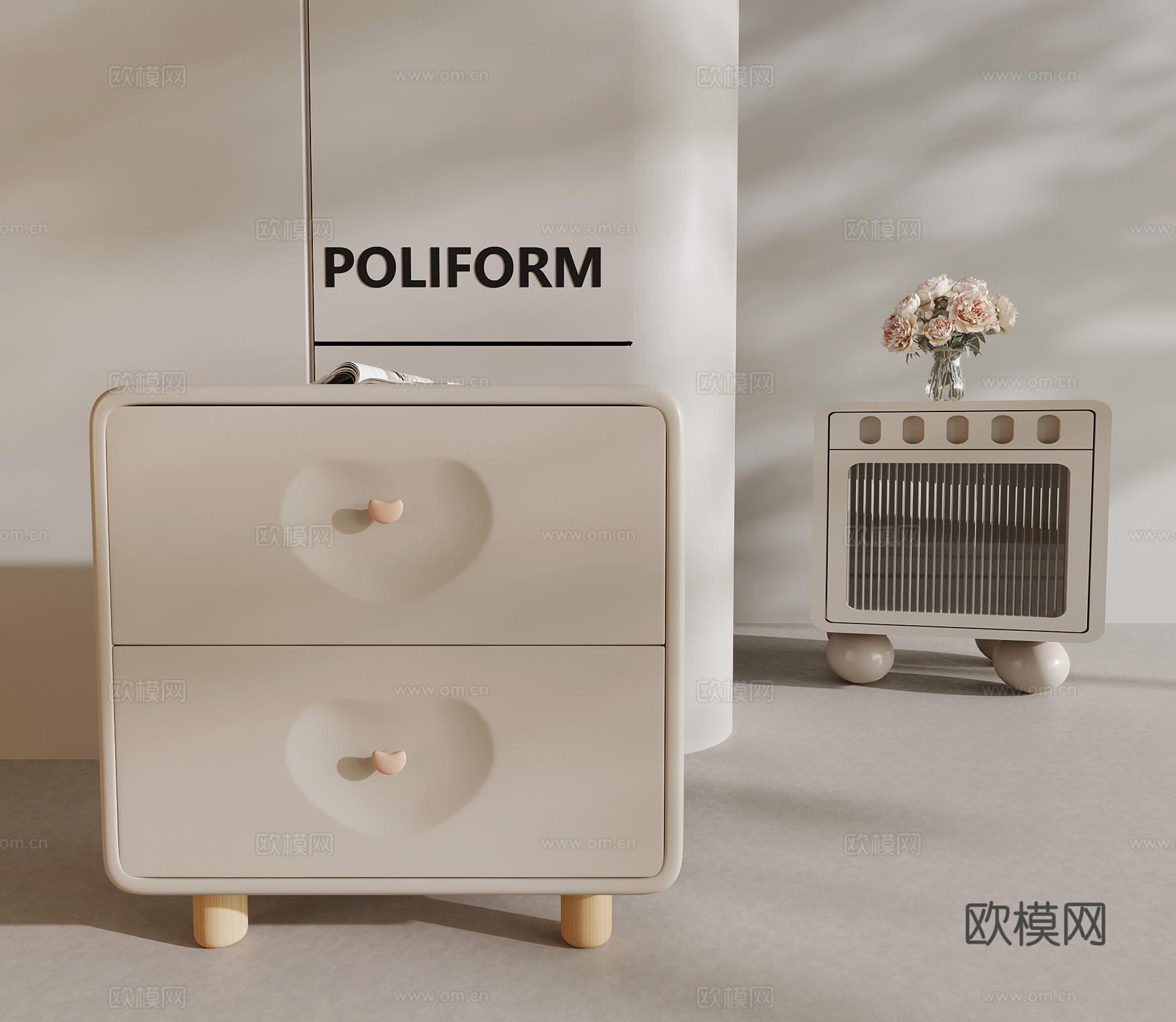 现代奶油风床头柜 装饰摆件3d模型