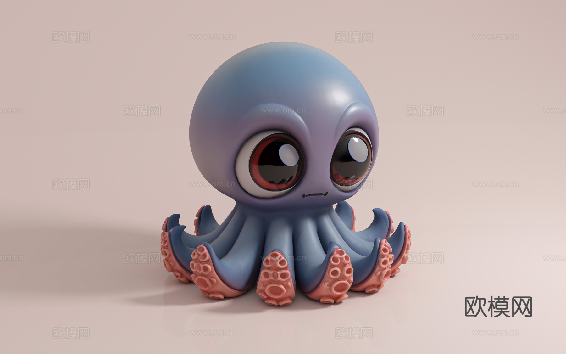 章鱼鱿鱼 卡通海洋生物 动漫风格 手办摆件 动物雕塑 手办摆3d模型