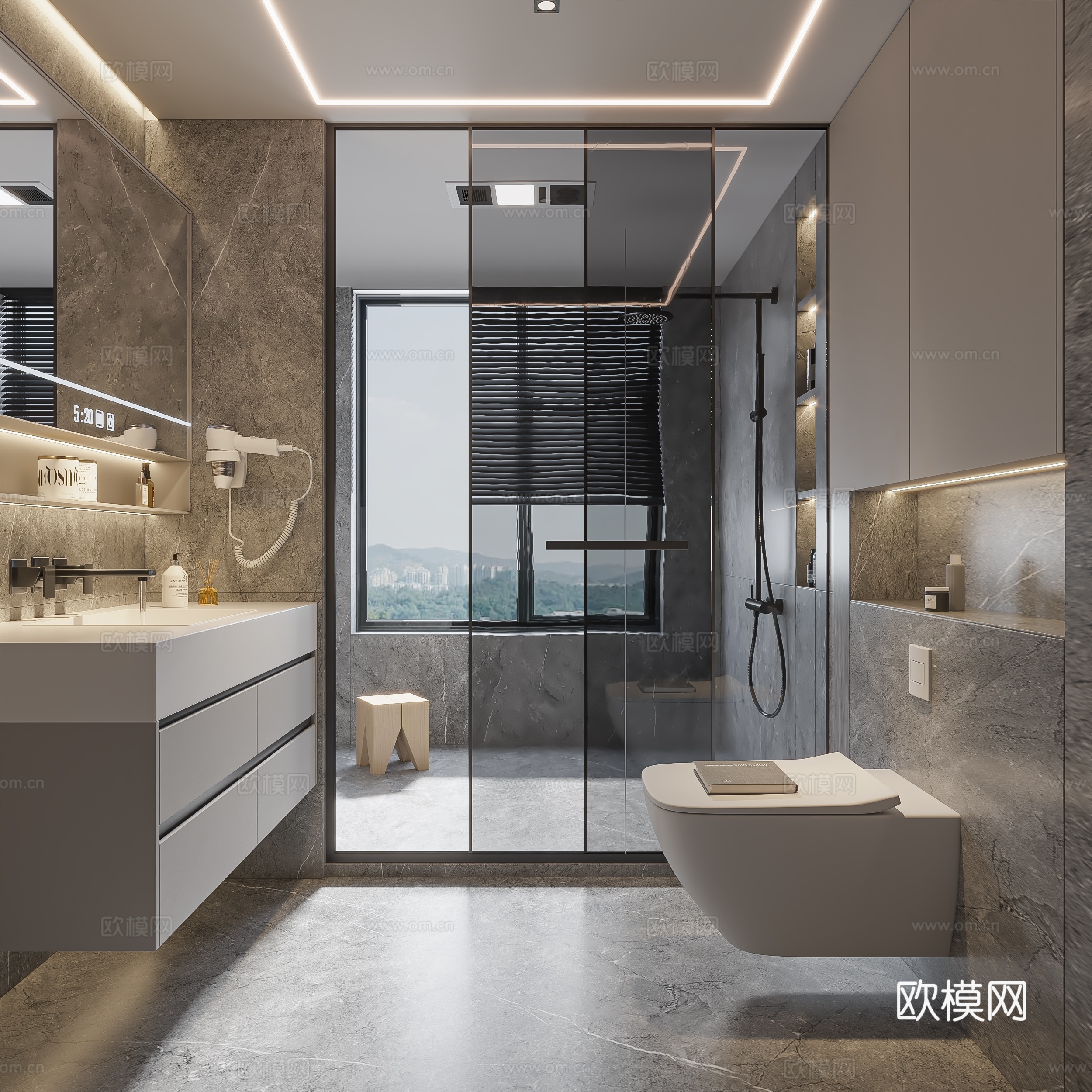 现代卫生间 浴室柜 洗脸盆 镜柜 马桶su模型