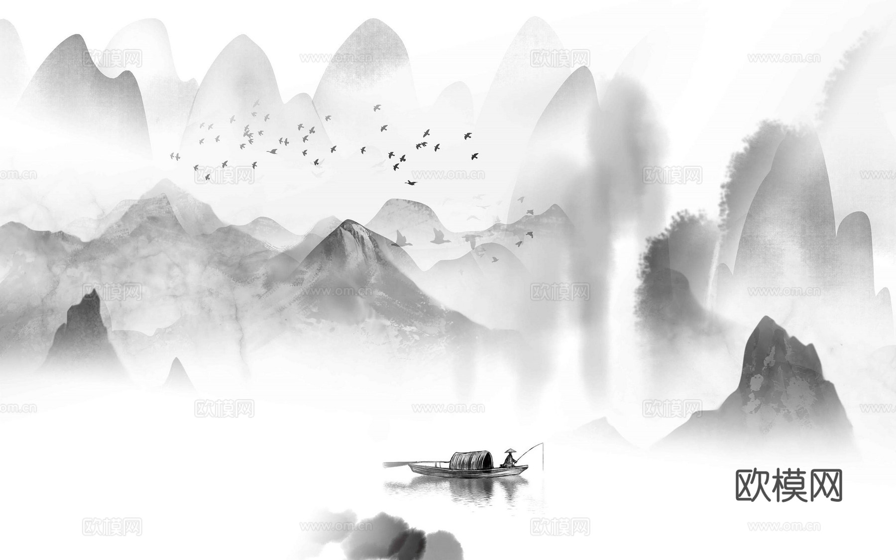 中式山水壁画壁纸  新中式山水水墨画壁画壁纸