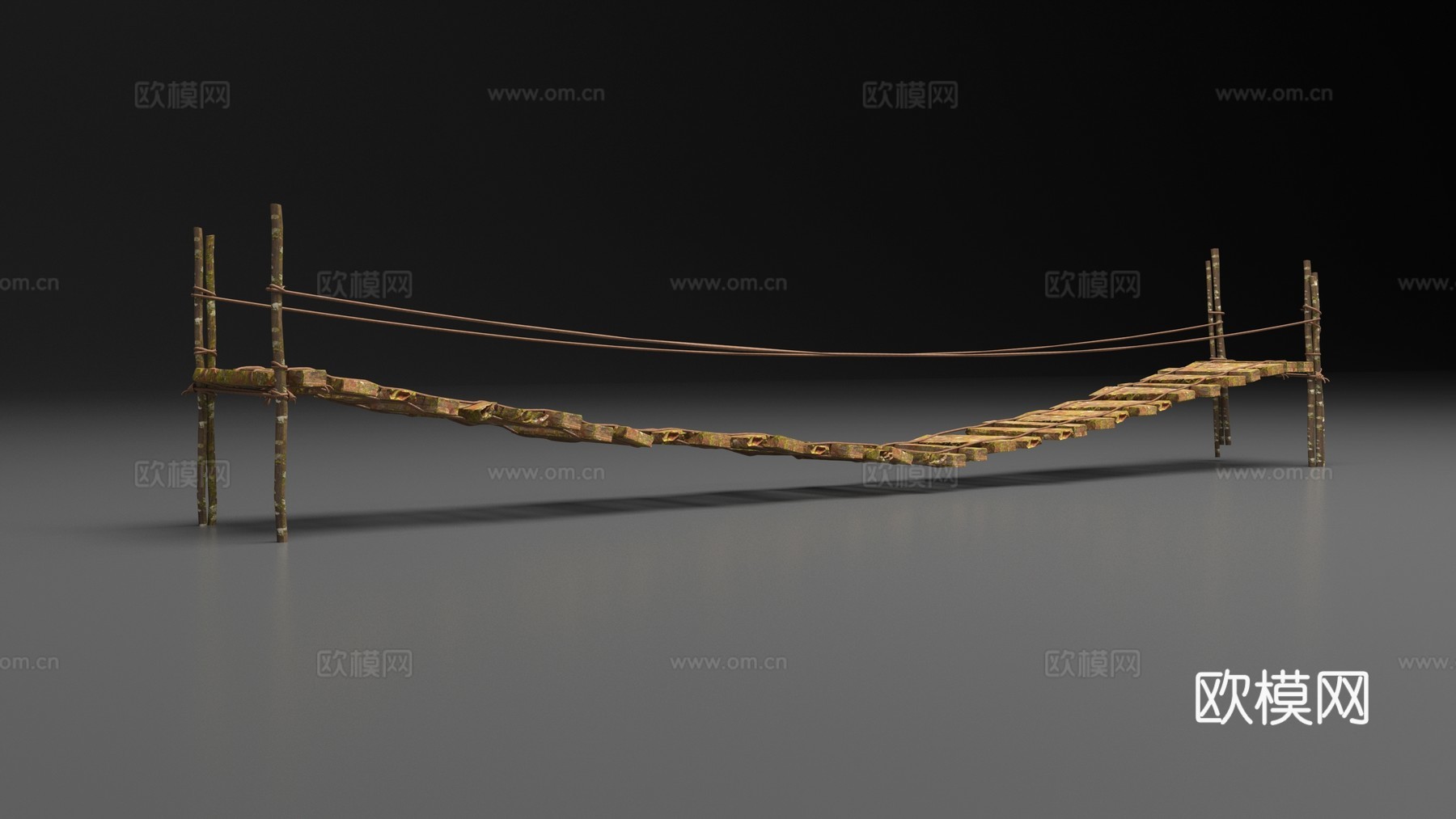 长满苔藓的木吊桥3d模型