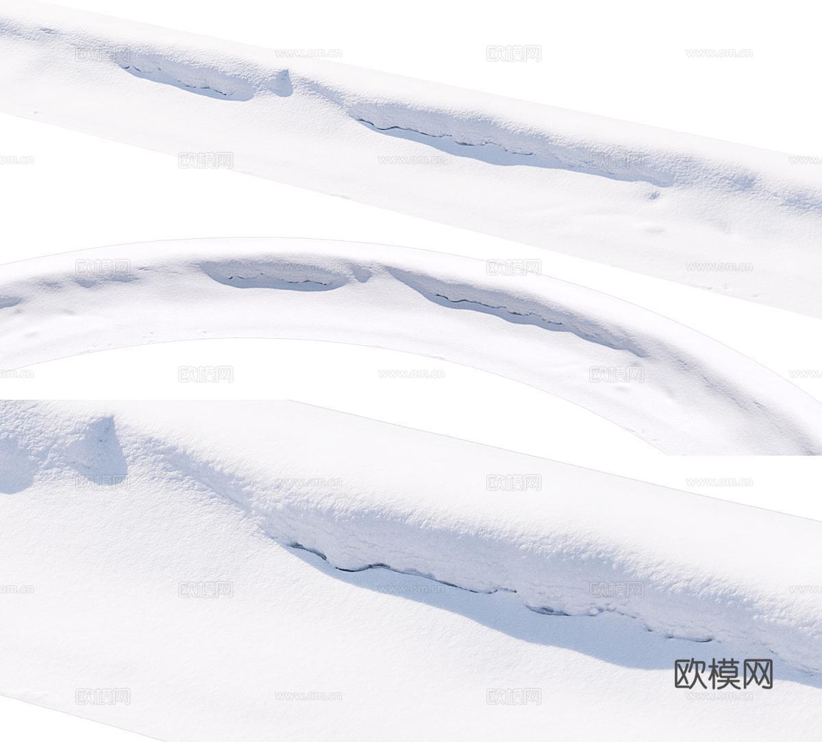 现代雪地 雪堆 户外雪 雪路 人行道3d模型