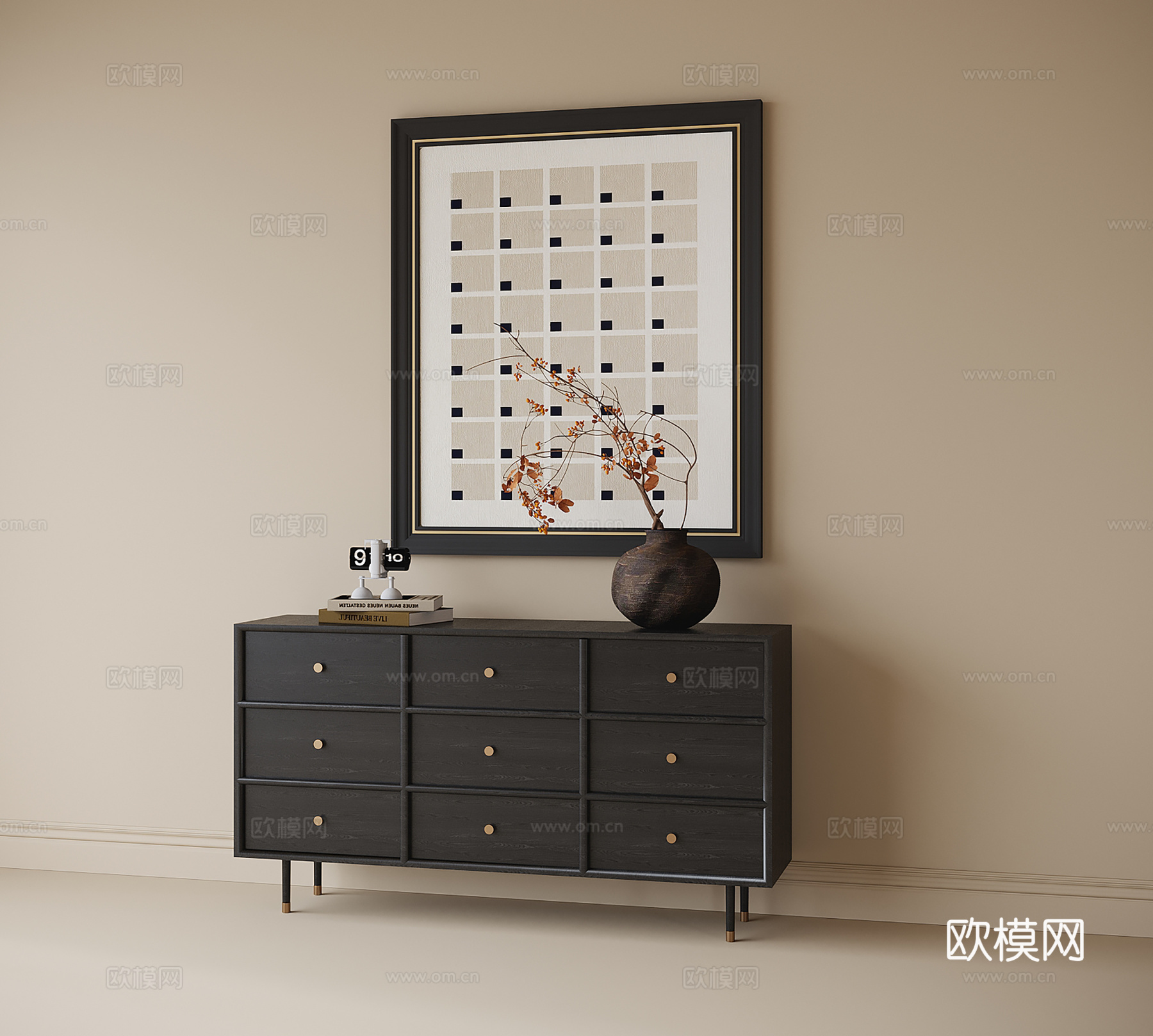 现代玄关柜 装饰柜 鞋柜 挂画3d模型