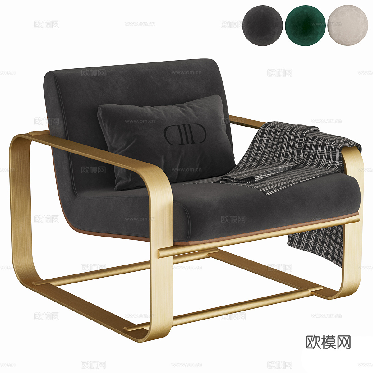 现代轻奢布艺金属扶手椅3d模型