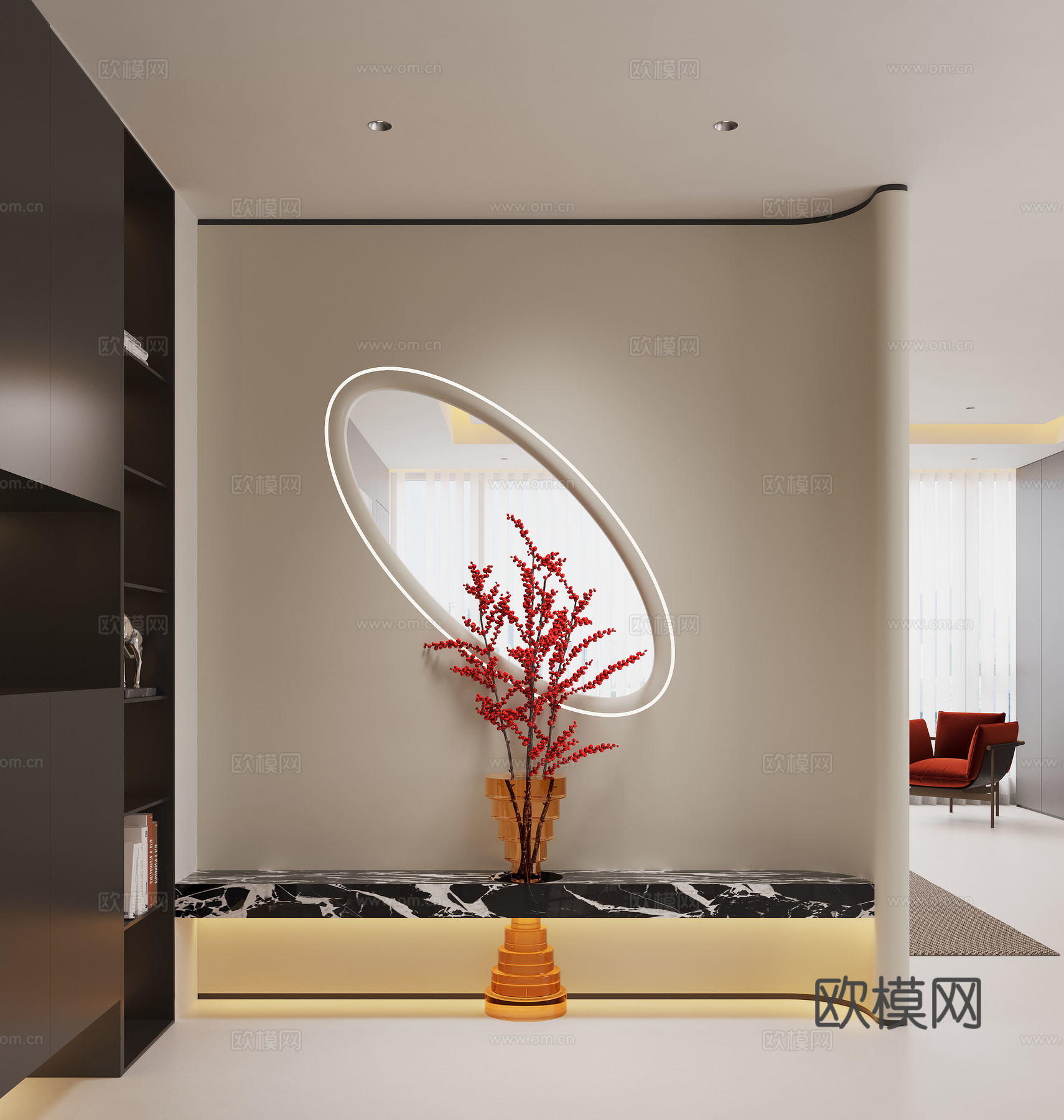 现代玄关过道 装饰性玄关 玄关隔断 入户门厅su模型