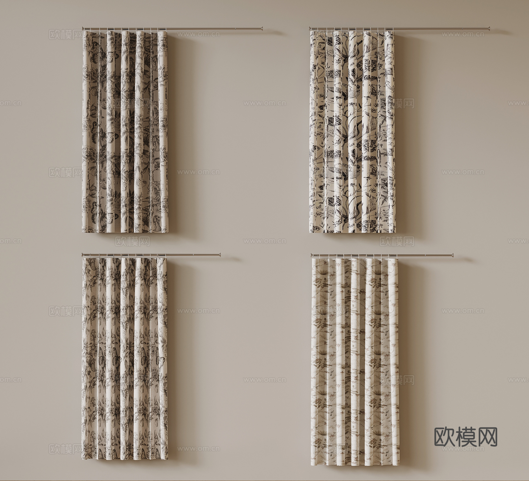 法式复古浴帘 碎花帘3d模型