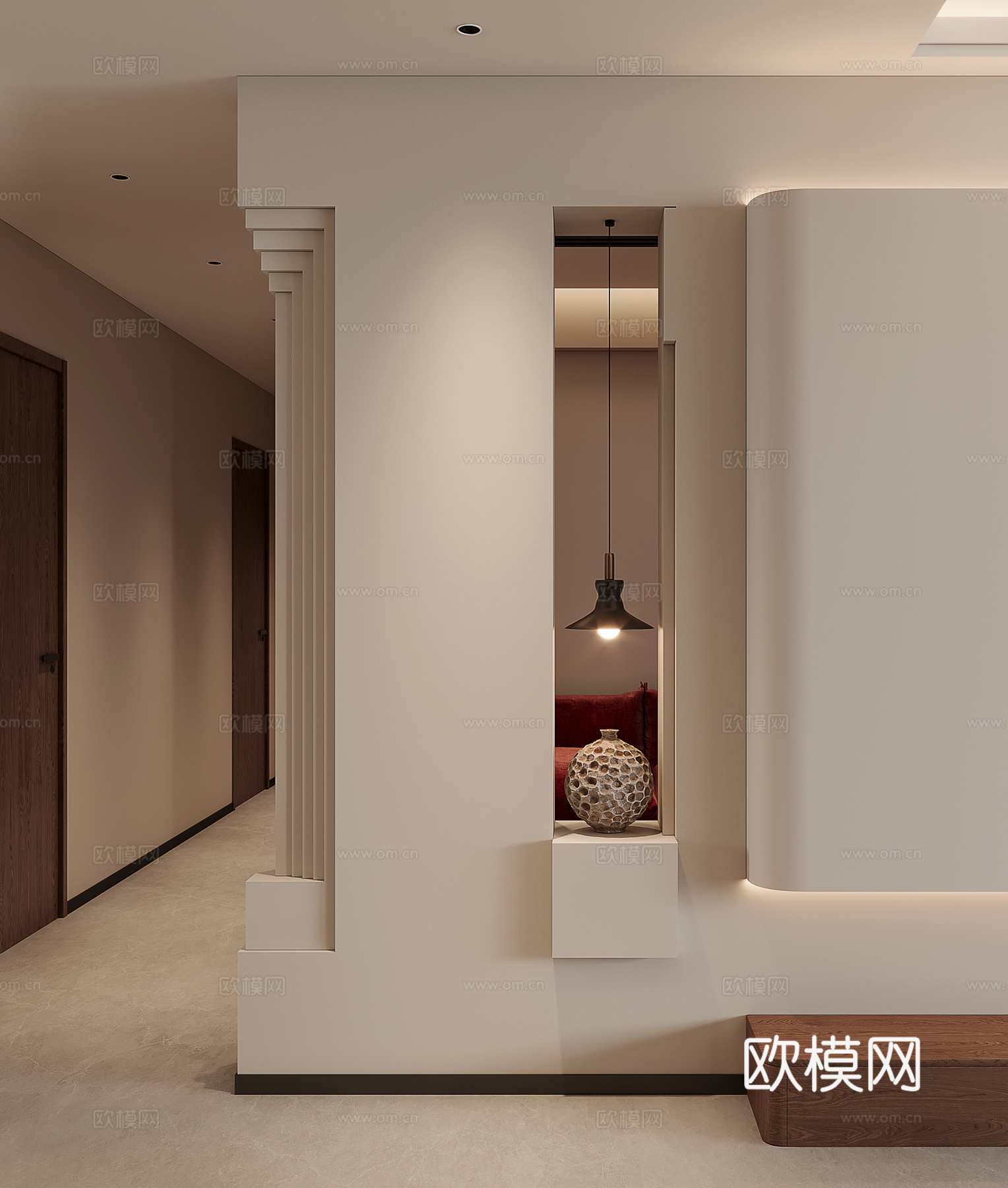 现代中古风玄关3d模型