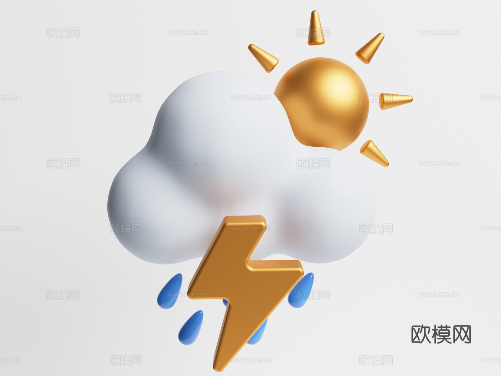 天气预报 雷阵雨  天气状态图标  卡通天气3d模型