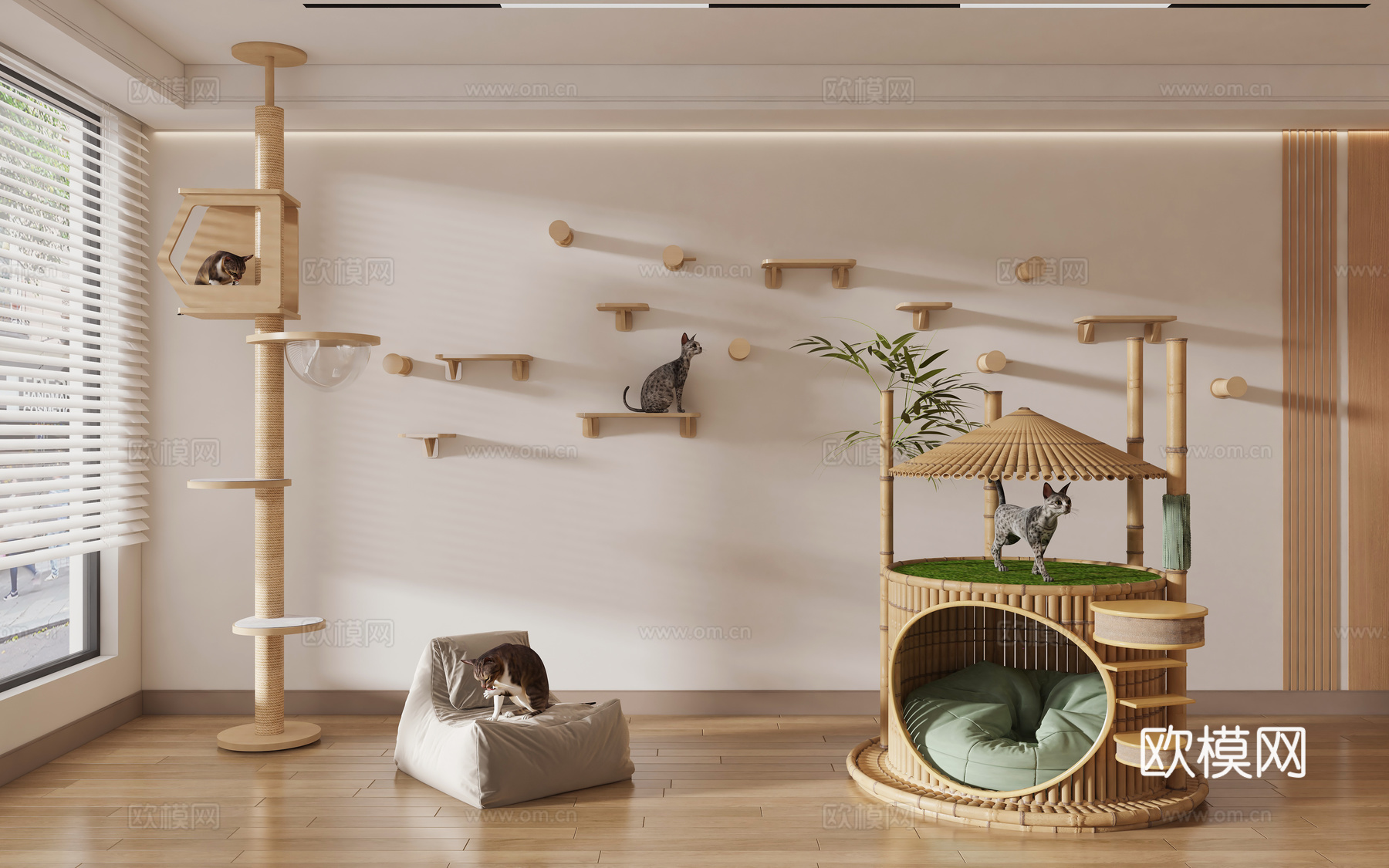 猫屋猫舍猫别墅 创意猫窝猫爬架 竹子设计感猫窝 猫咪猫抓板3d模型