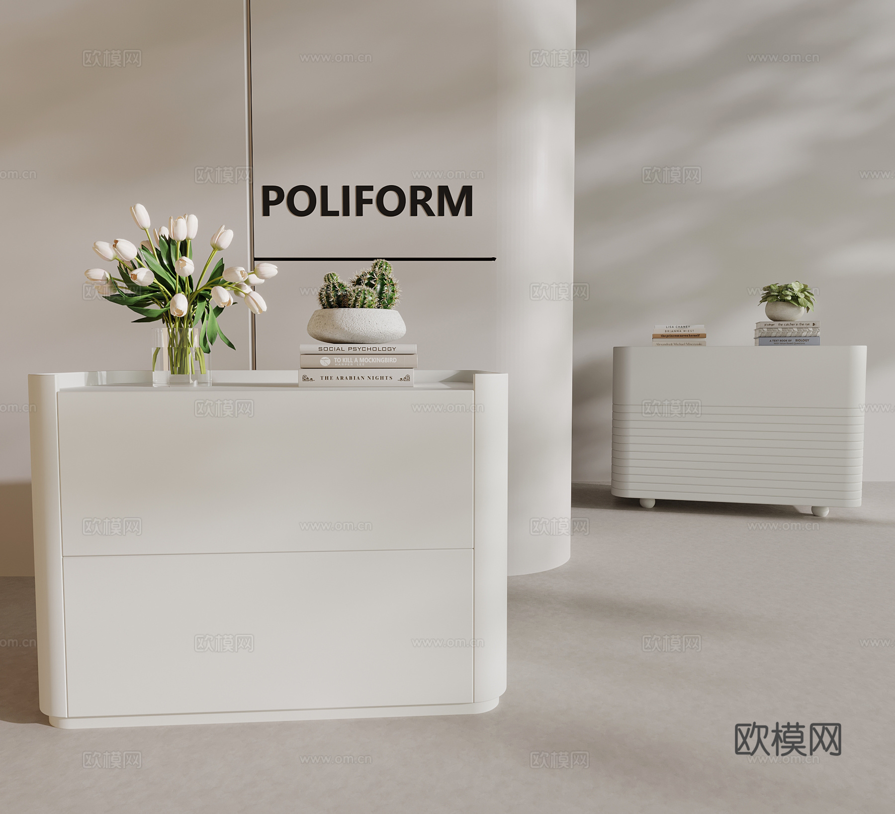 现代奶油风床头柜 装饰摆件3d模型