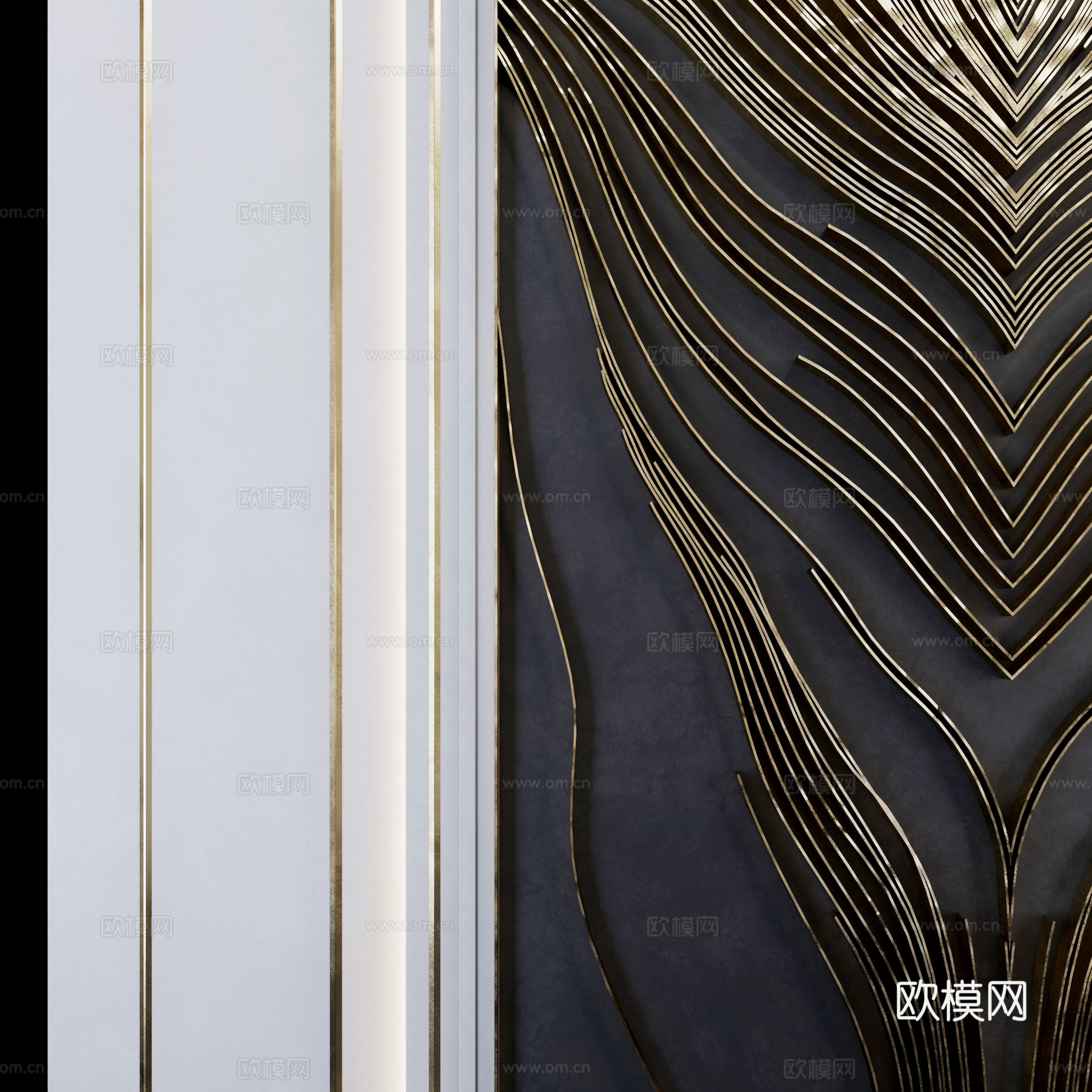 现代轻奢床头背景墙3d模型