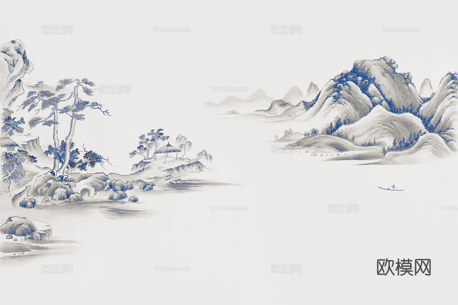 中式山水壁画壁纸  新中式山水壁画壁纸