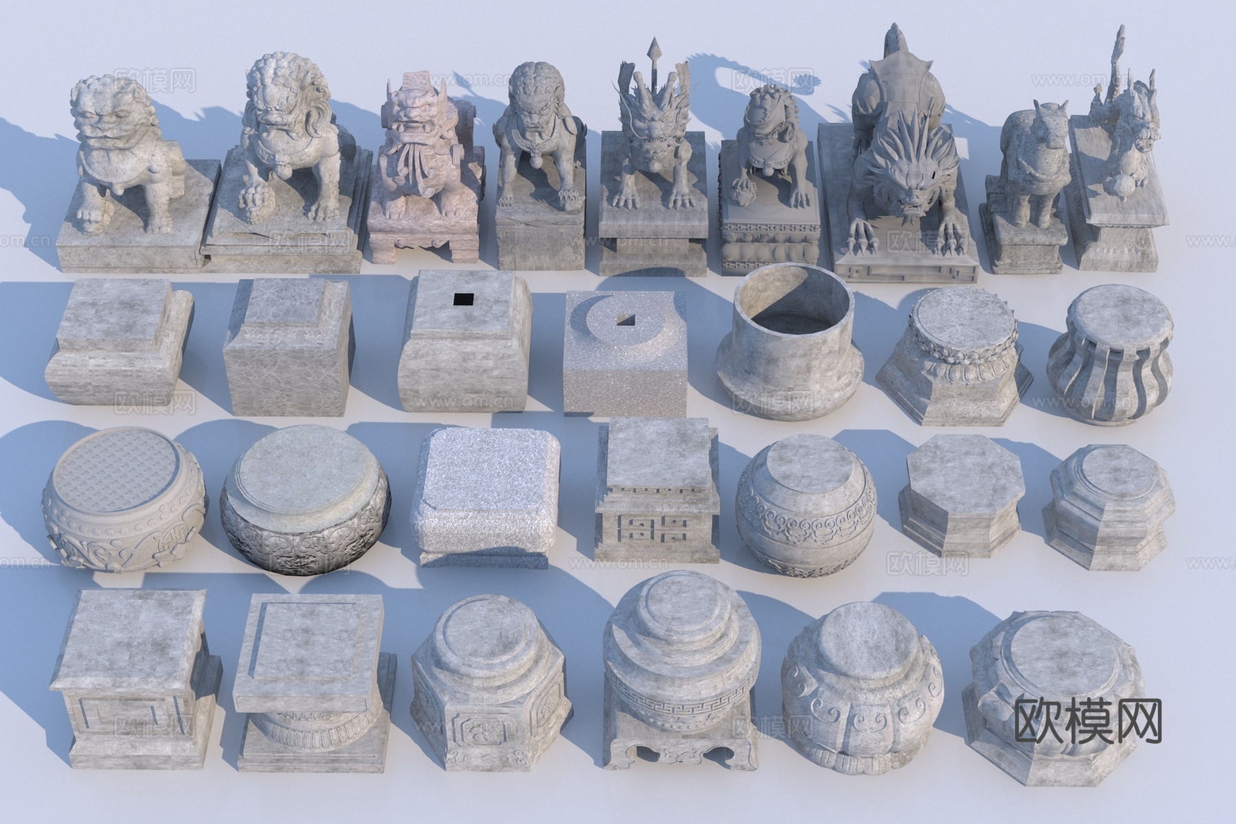 中式柱墩 石桩3d模型