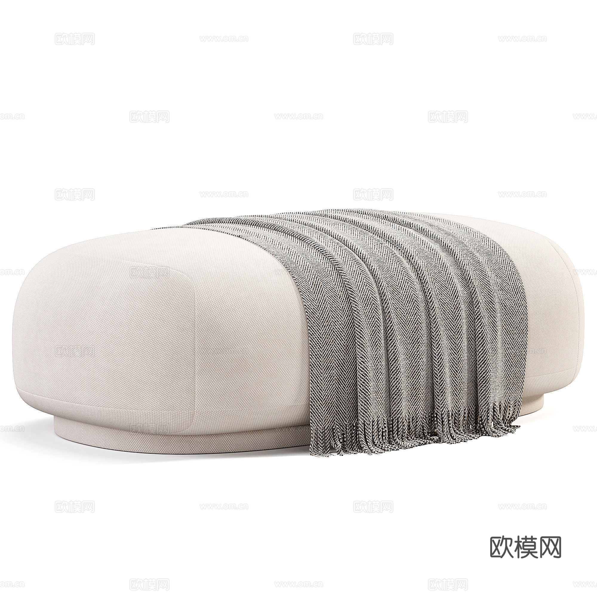 现代奶油风布艺沙发凳3d模型