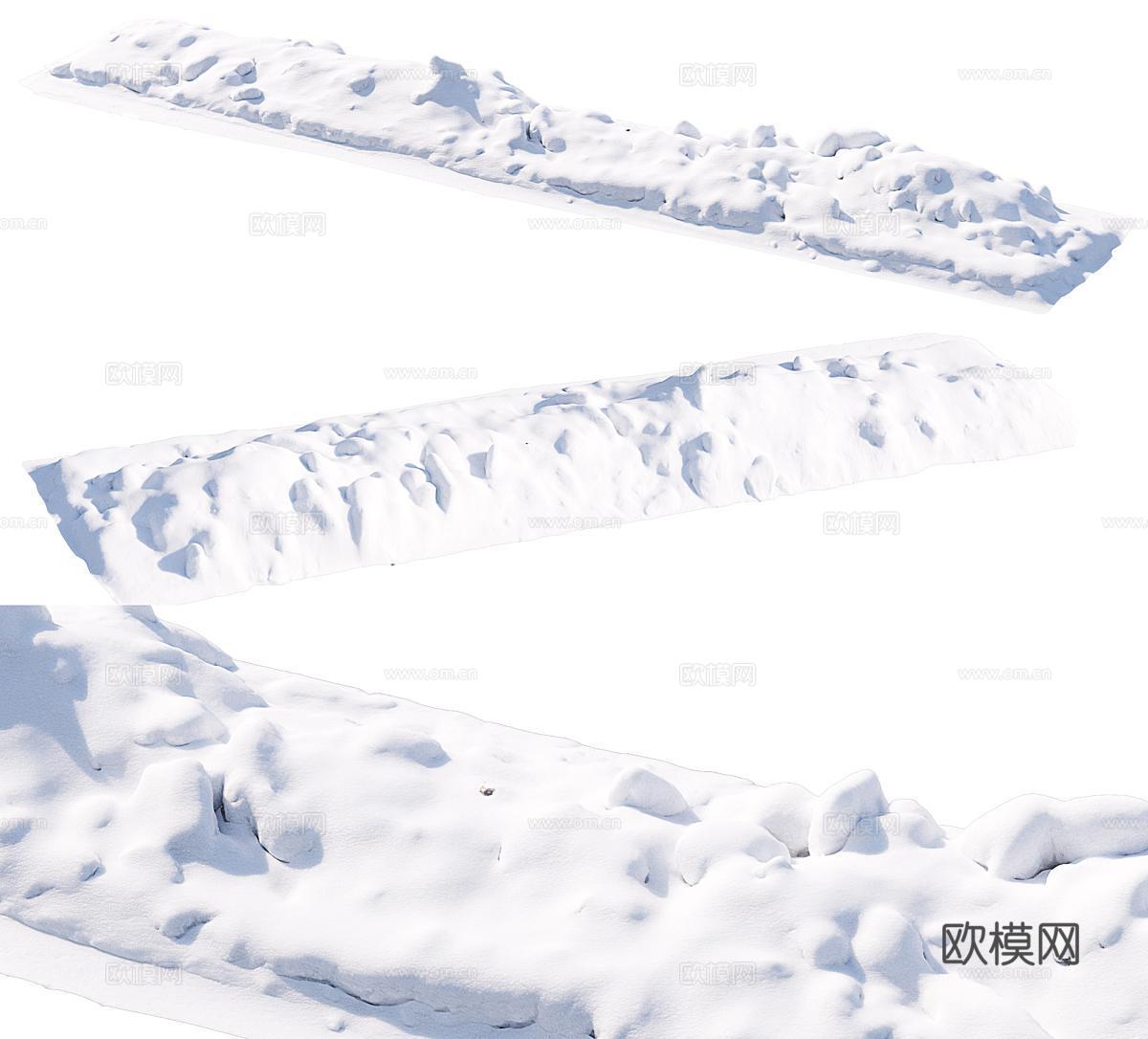现代雪堆 雪路 雪 户外雪 人行道 路边3d模型
