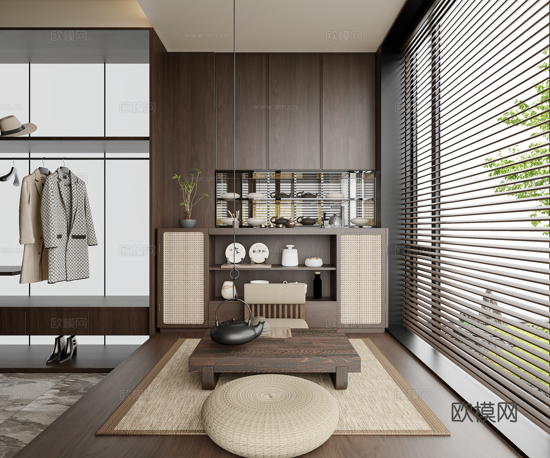 现代轻奢茶台阳台3d模型-Pic-1