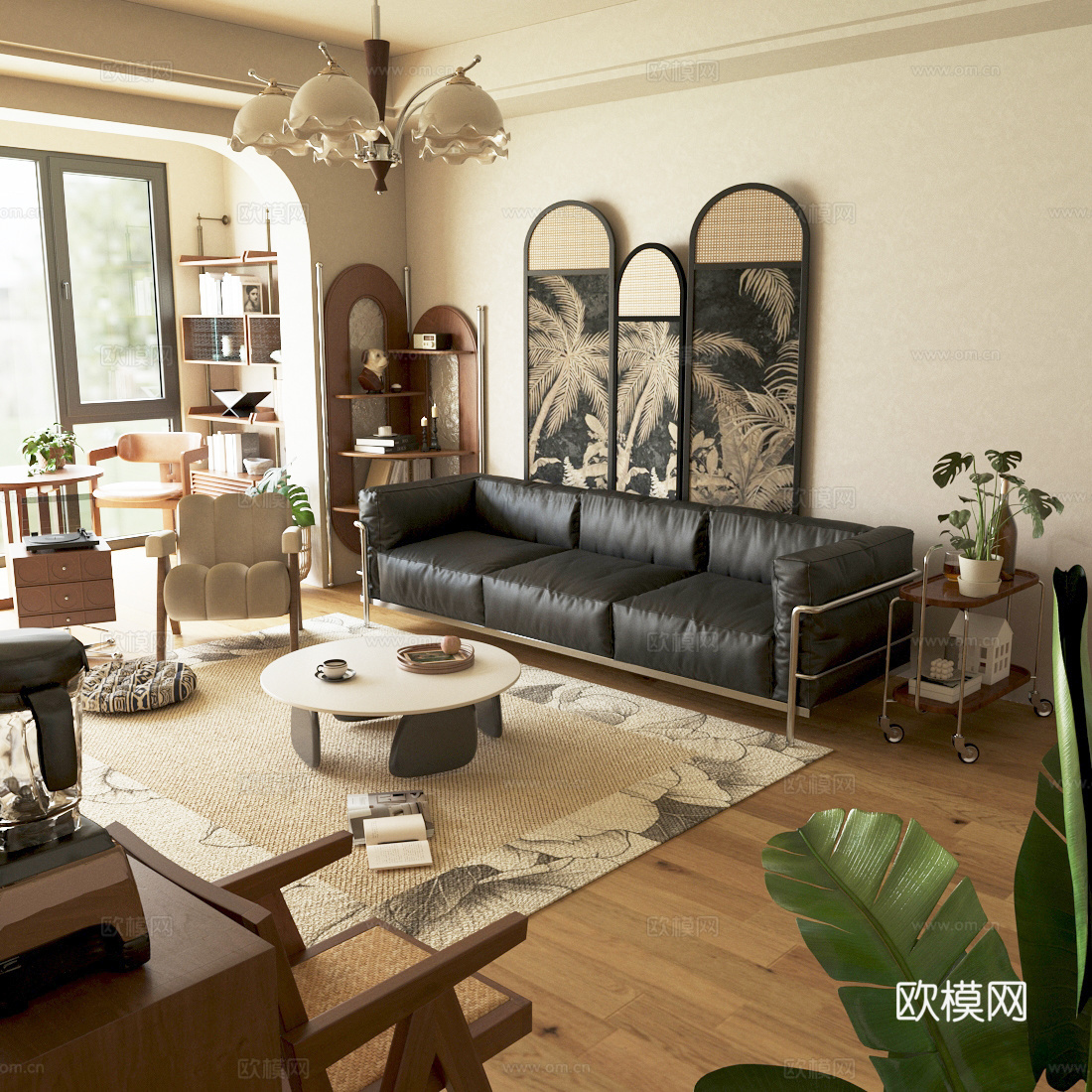 中古家居客厅 小户型客厅 沙发茶几组合 边几角几su模型
