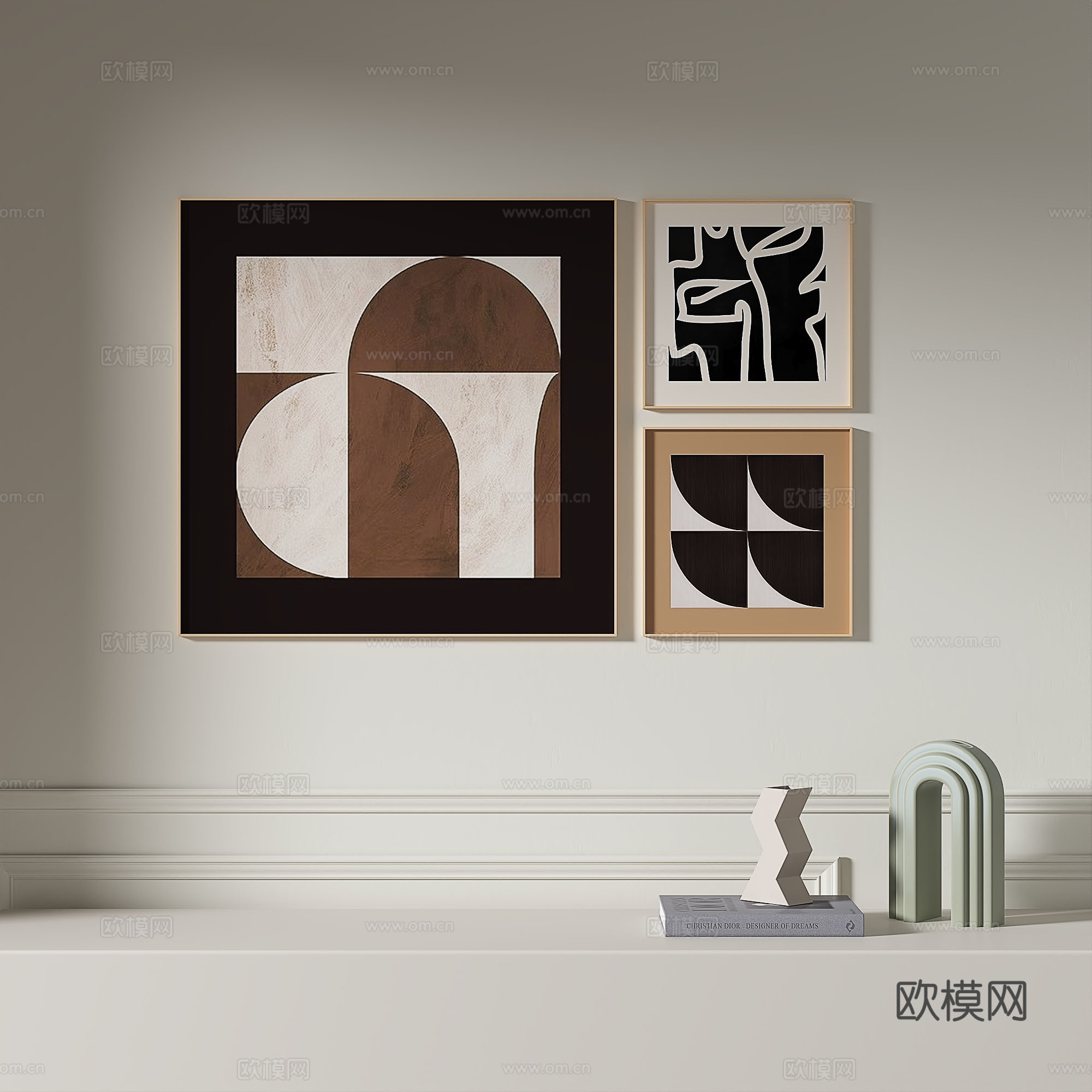 现代，复古，中古，简约，抽象，轻奢，装饰画3d模型