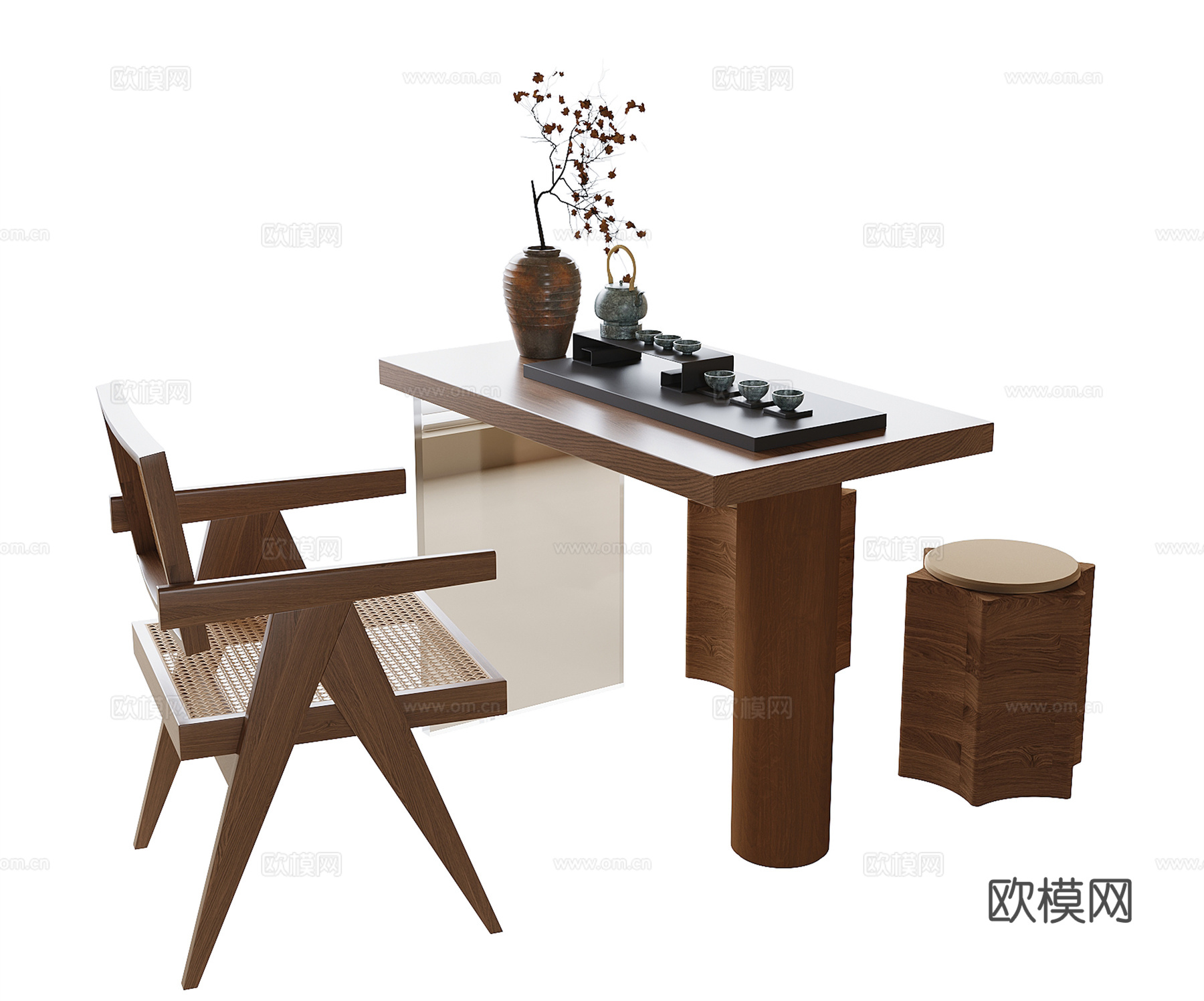 现代阳台茶桌椅 小茶桌su模型