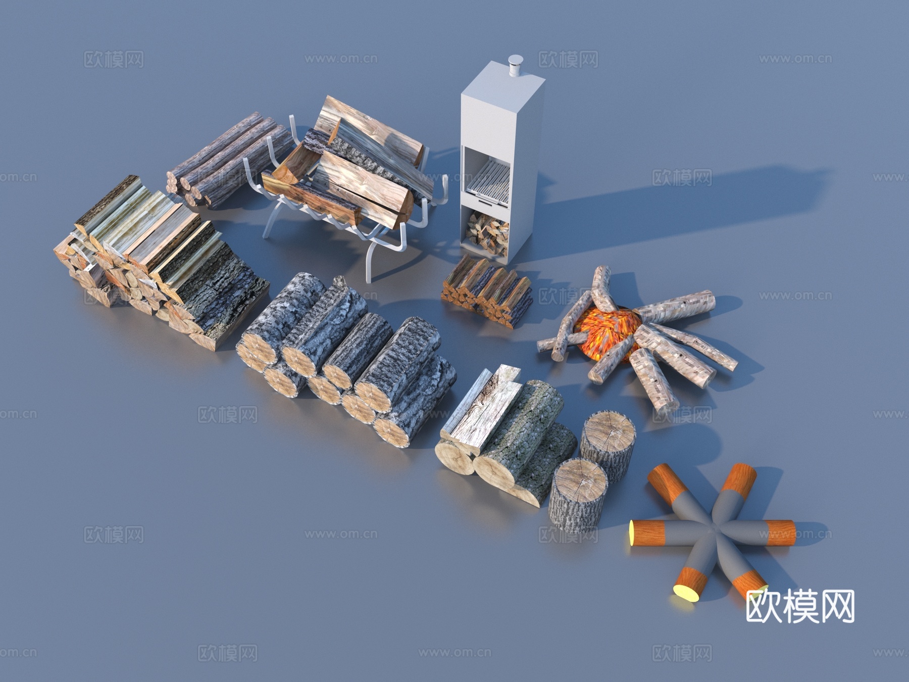 木头 篝火 柴火 木材 木堆3d模型