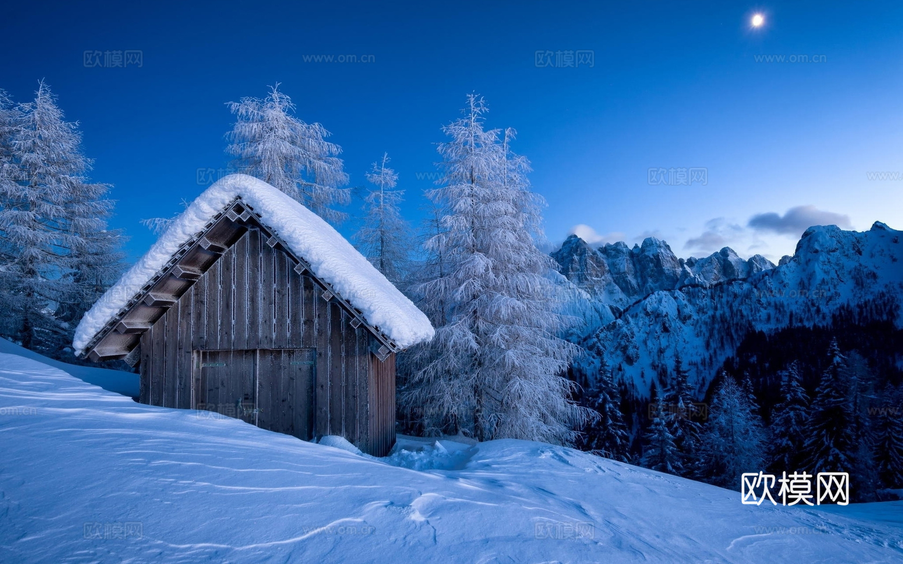 雪山风景  夜晚雪景