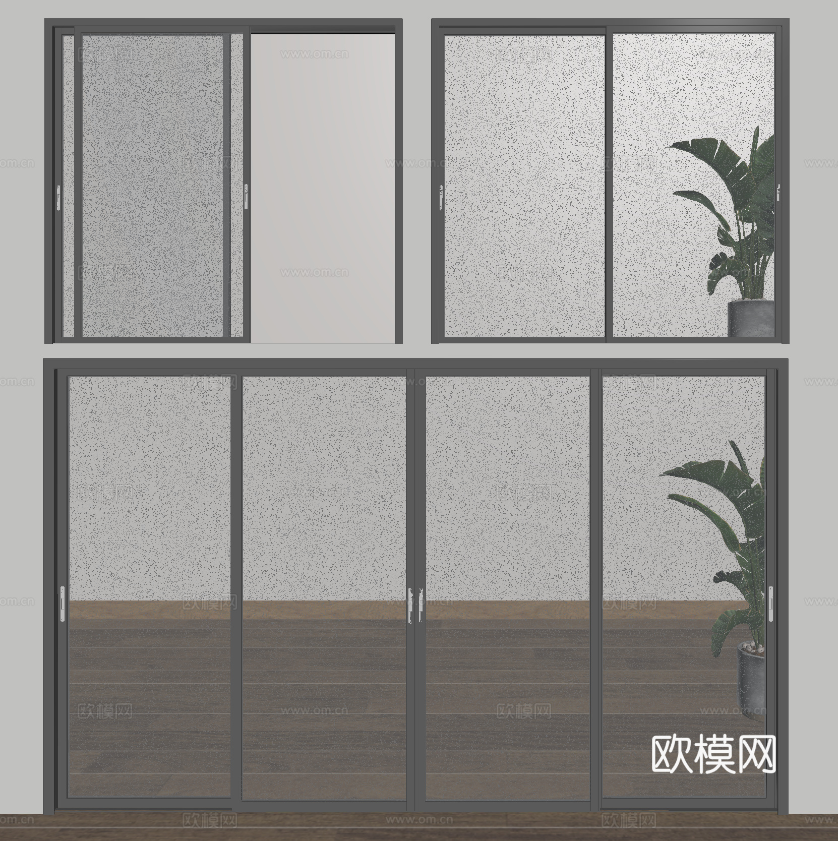 玻璃推拉门 隔断推拉门su模型