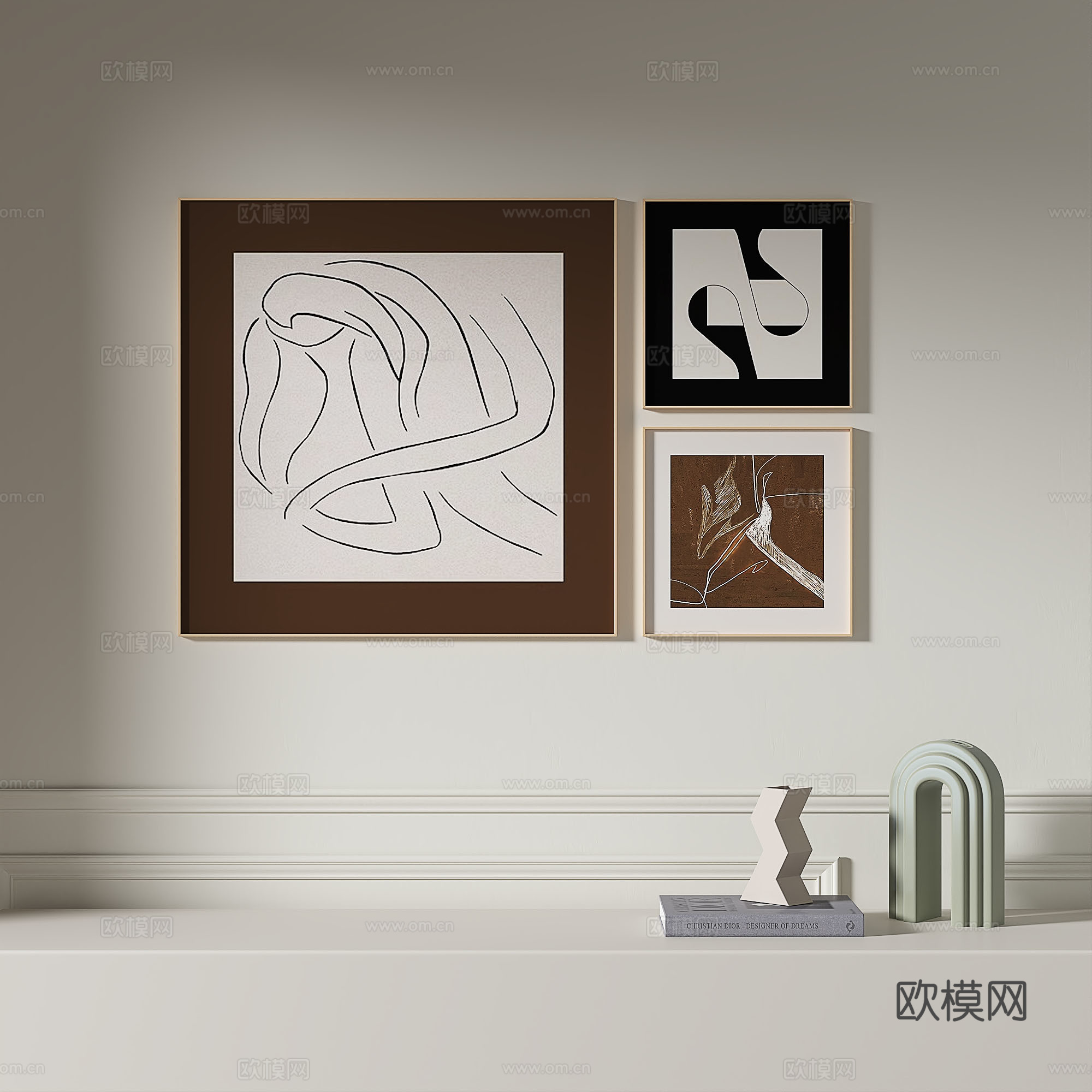 现代，复古，中古，简约，抽象，轻奢，装饰画3d模型