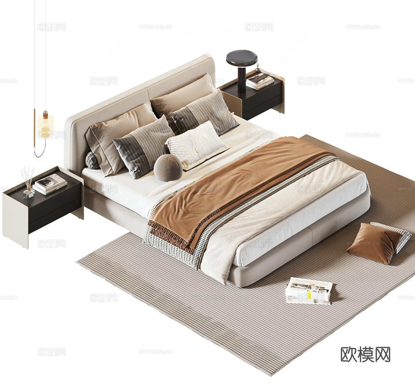 现代双人床su模型