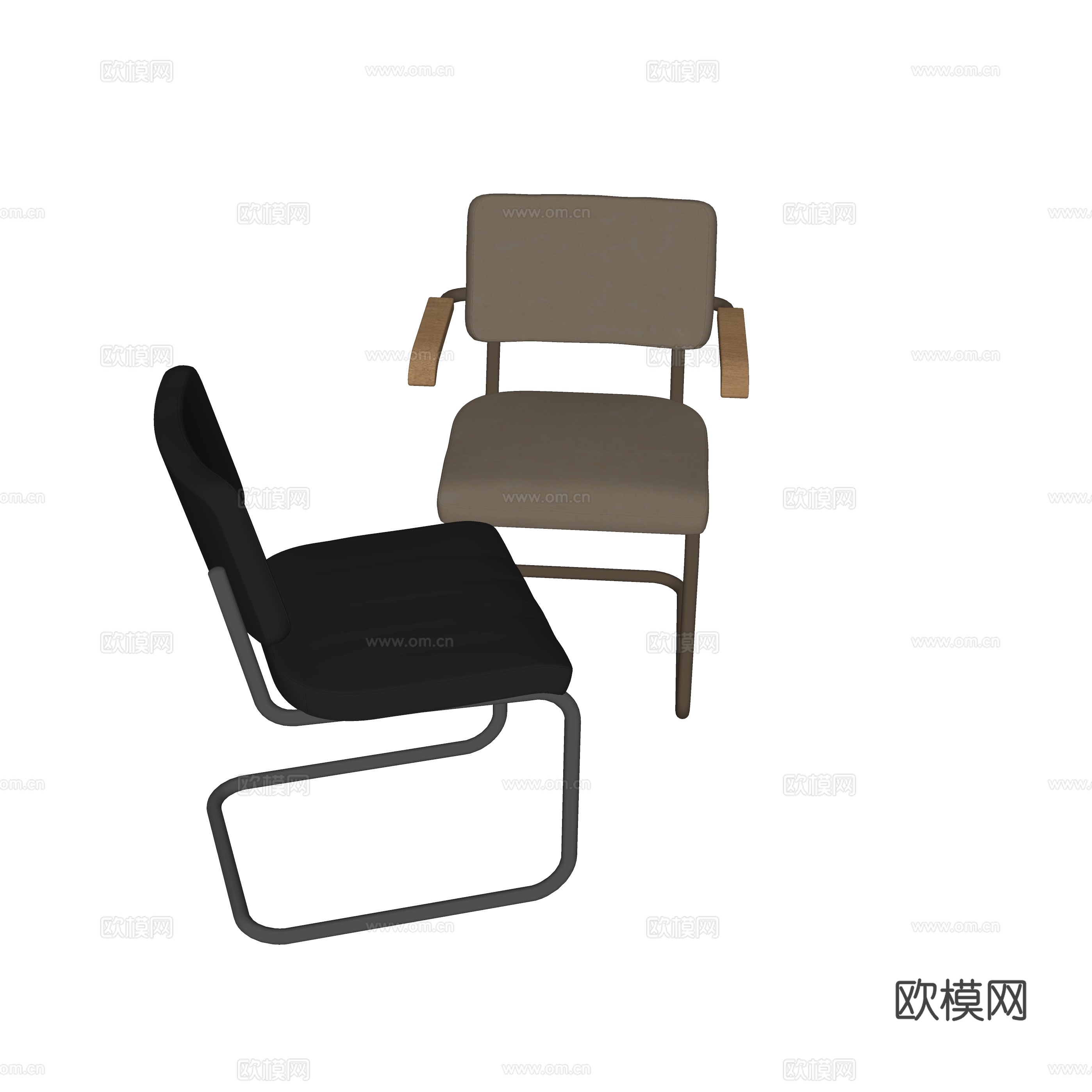 现代单椅 书椅 餐椅 办公椅 皮革单椅su模型