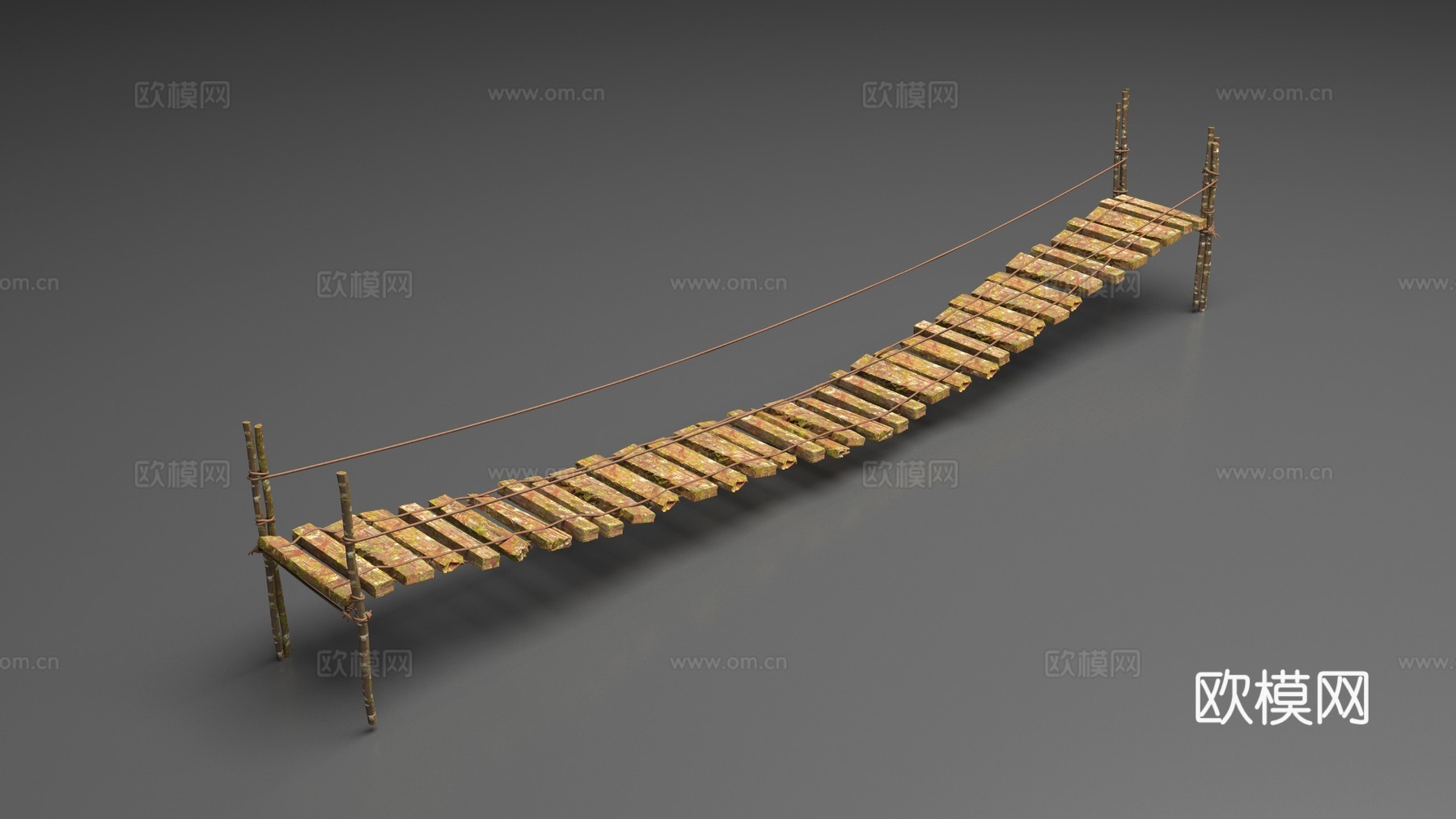 长满苔藓的木吊桥3d模型
