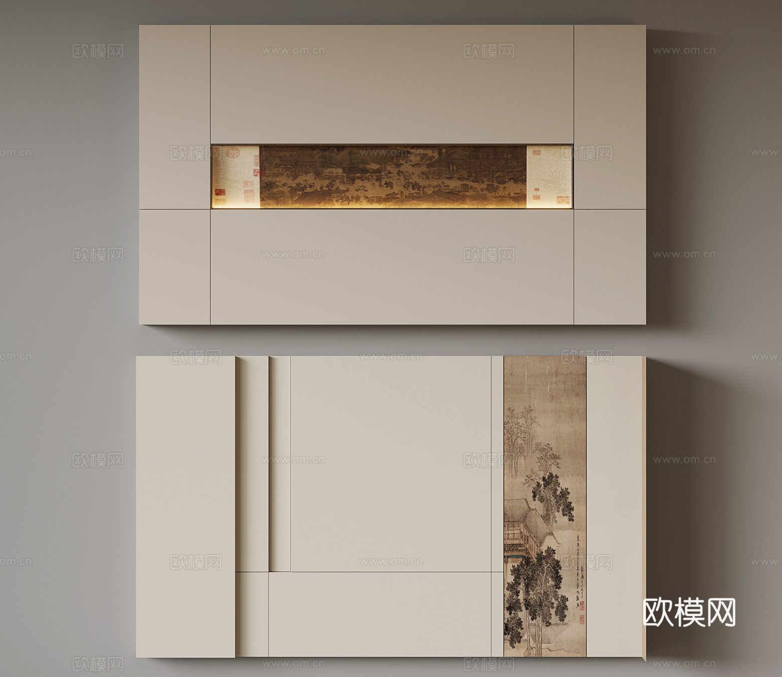 新中式背景墙su模型