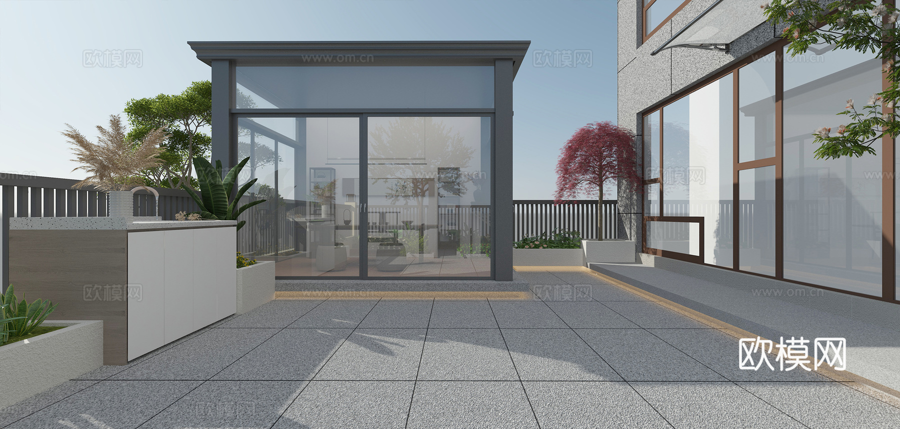 现代简约庭院3d模型下载（渲染图2）