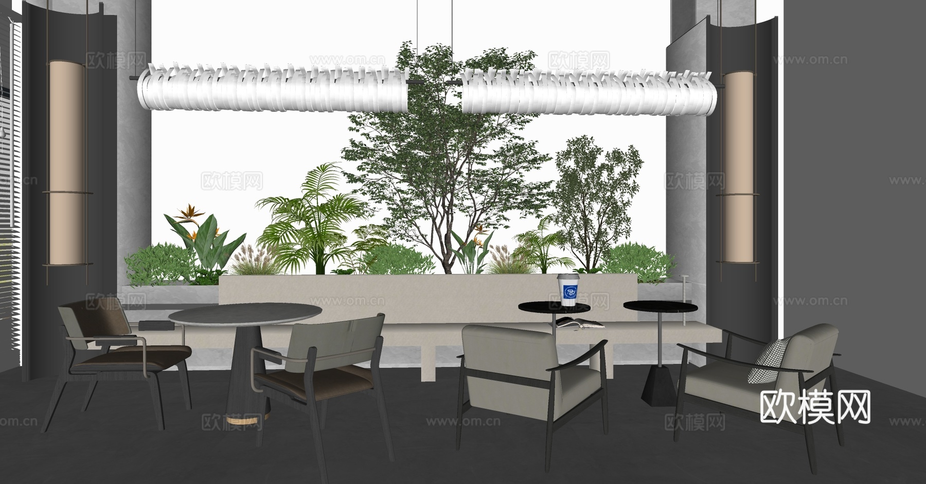 现代奶茶店 奶茶店卡座区 咖啡店卡座沙发 靠墙卡座沙发su模型