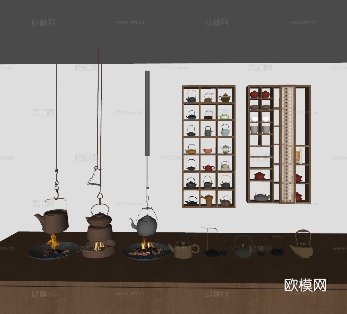 新中式 茶壶 悬挂茶壶 茶具 茶壶摆件  茶柜 茶墙饰su模型