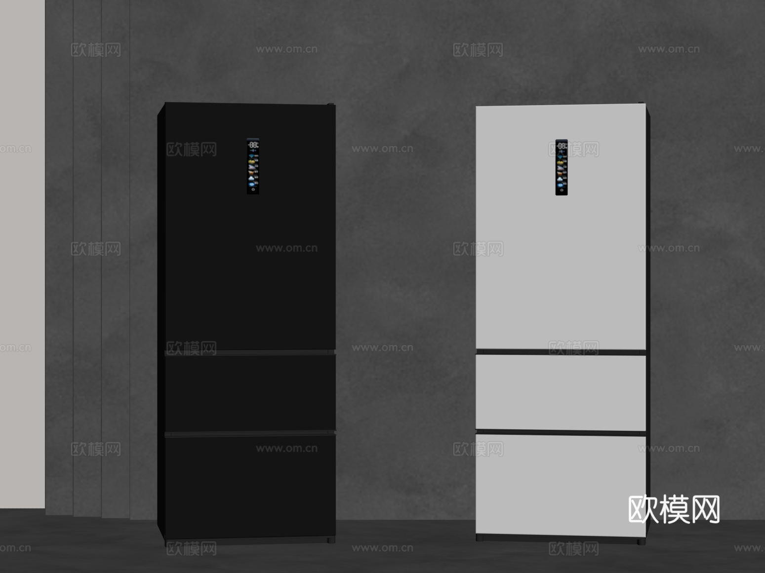 现代冰箱 三开门冰箱su模型