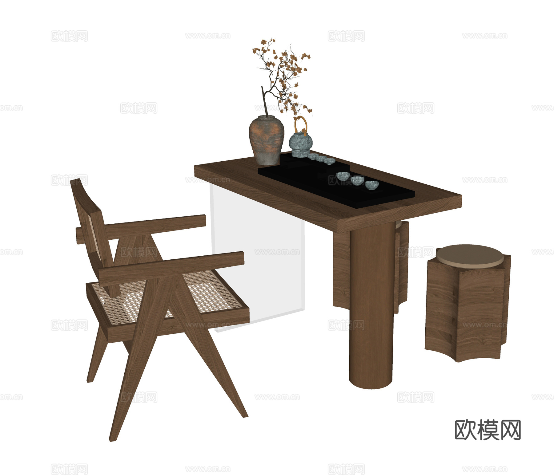现代阳台茶桌椅 小茶桌su模型