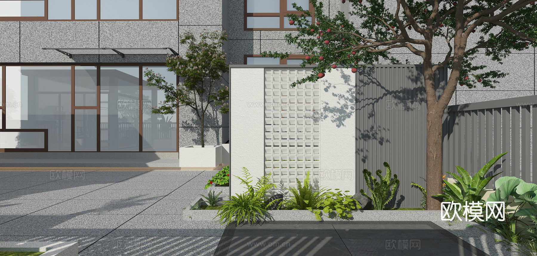 现代简约庭院3d模型下载（渲染图1）