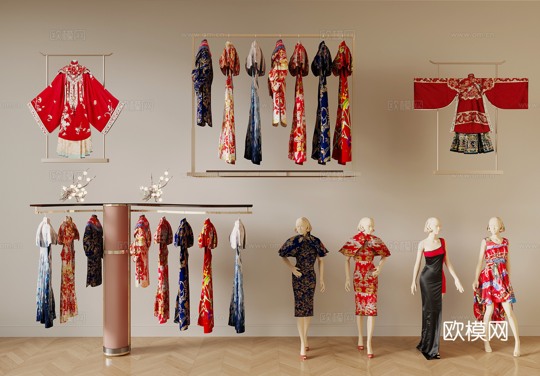 衣服 中式旗袍 秀禾 衣架3d模型