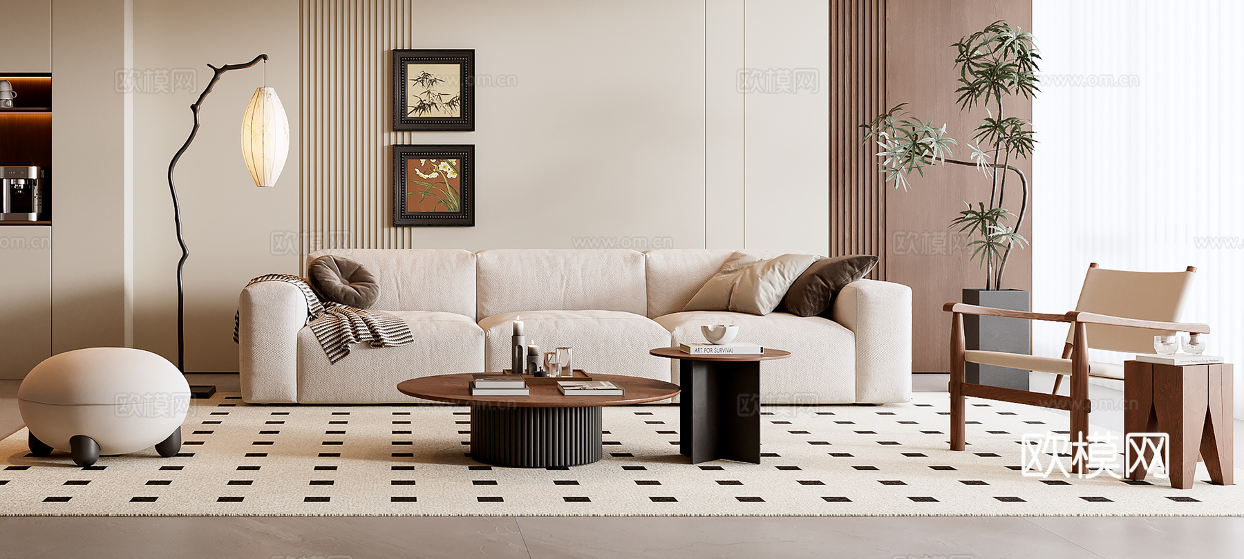 中古风沙发茶几组合3d模型下载