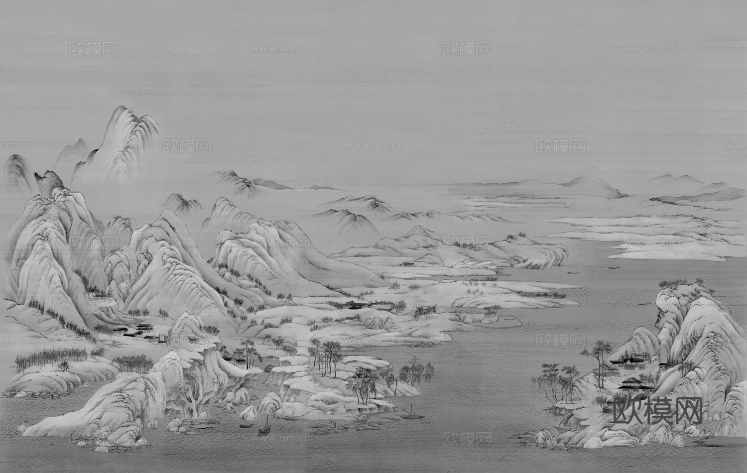 中式山水壁画壁纸  新中式山水背景墙