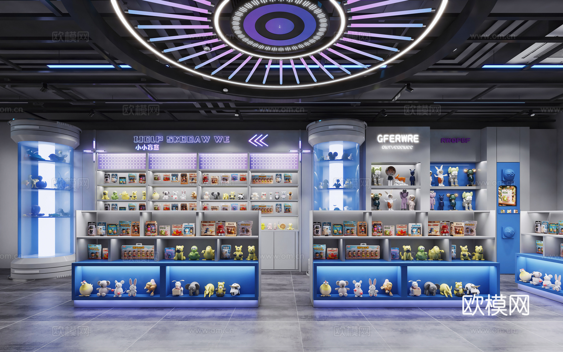 手办玩具礼品店 商场扭蛋机手办店 儿童玩具展柜货架 动漫周边3d模型