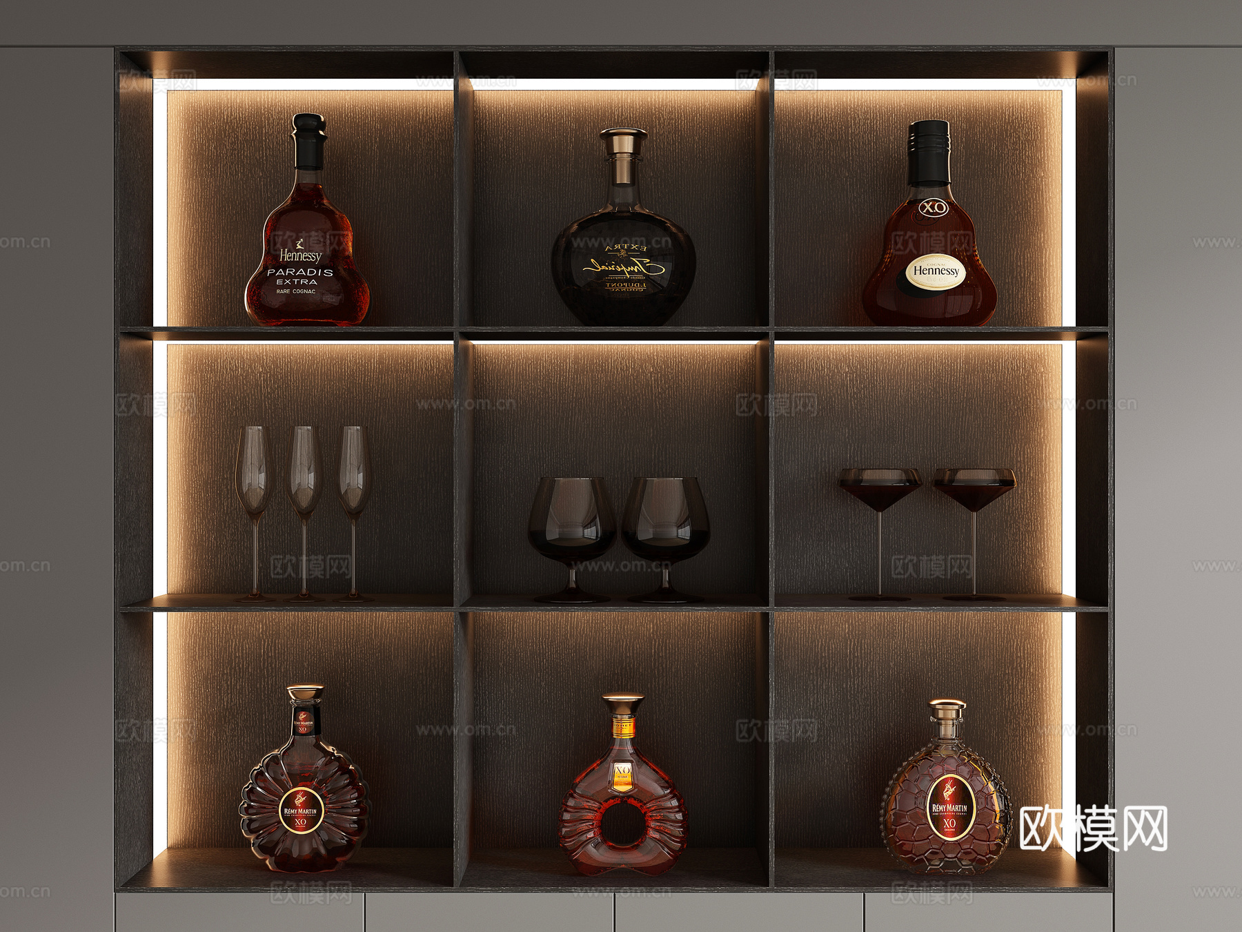 现代酒摆件 酒杯su模型