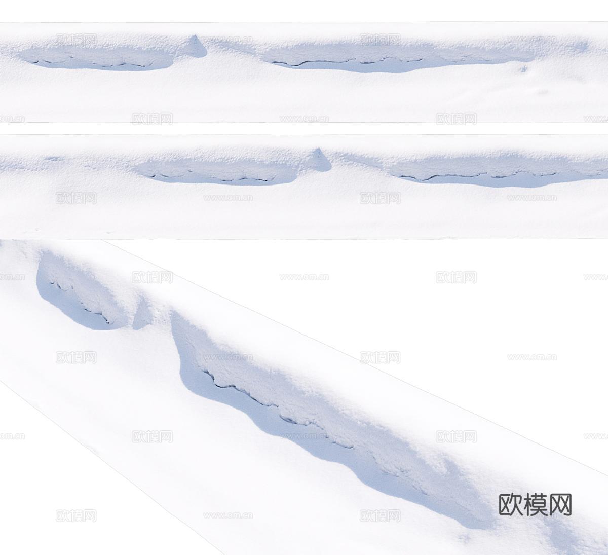 现代雪地 雪堆 户外雪 雪路 人行道3d模型
