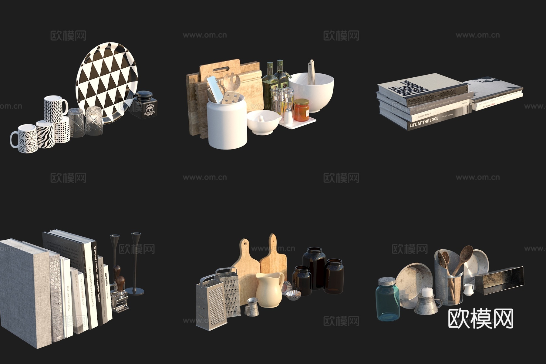 厨具餐具茶具杯具厨房用具书籍书桌摆件3d模型