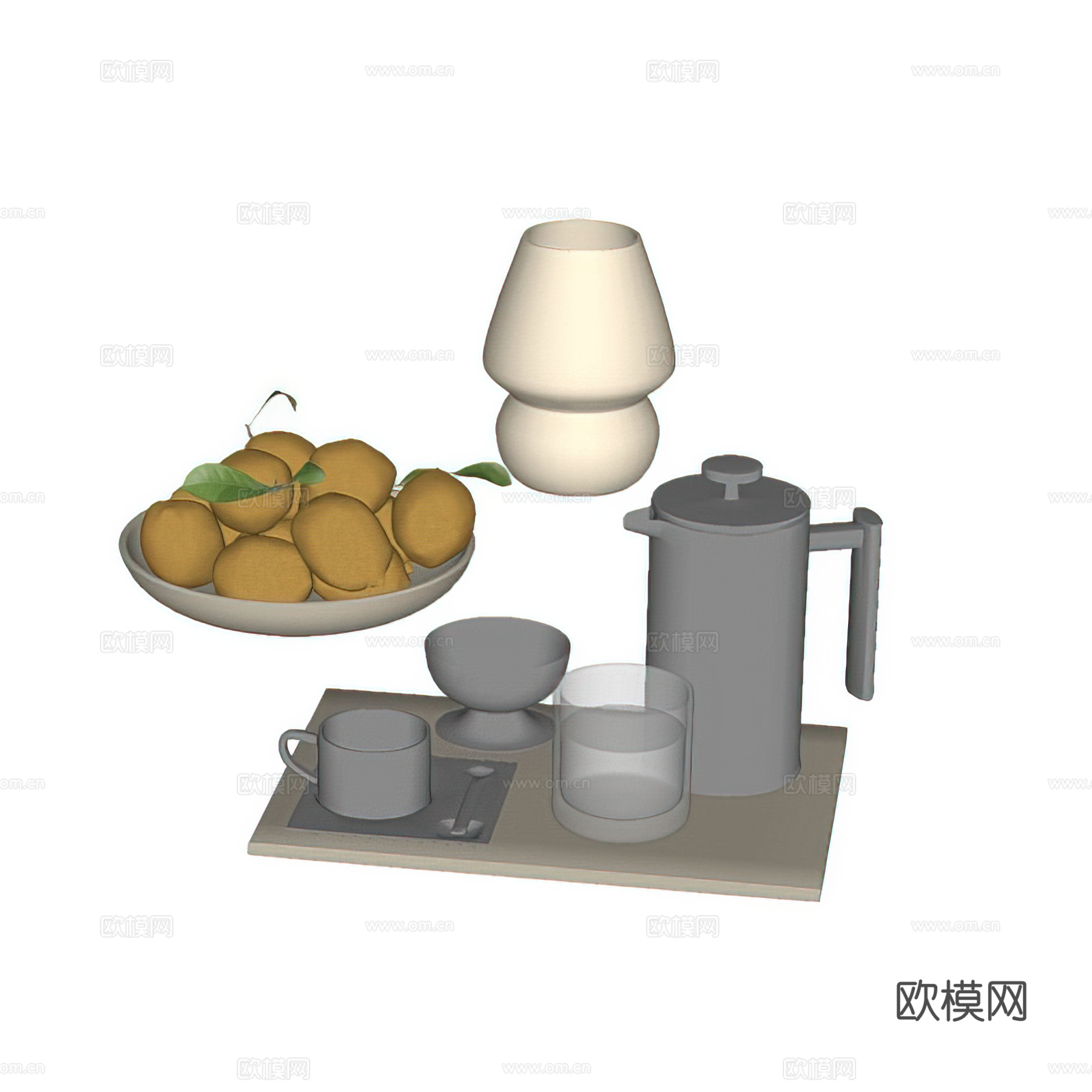 现代装饰摆件组合 果盘摆件 水杯 咖啡杯 台灯 茶壶su模型